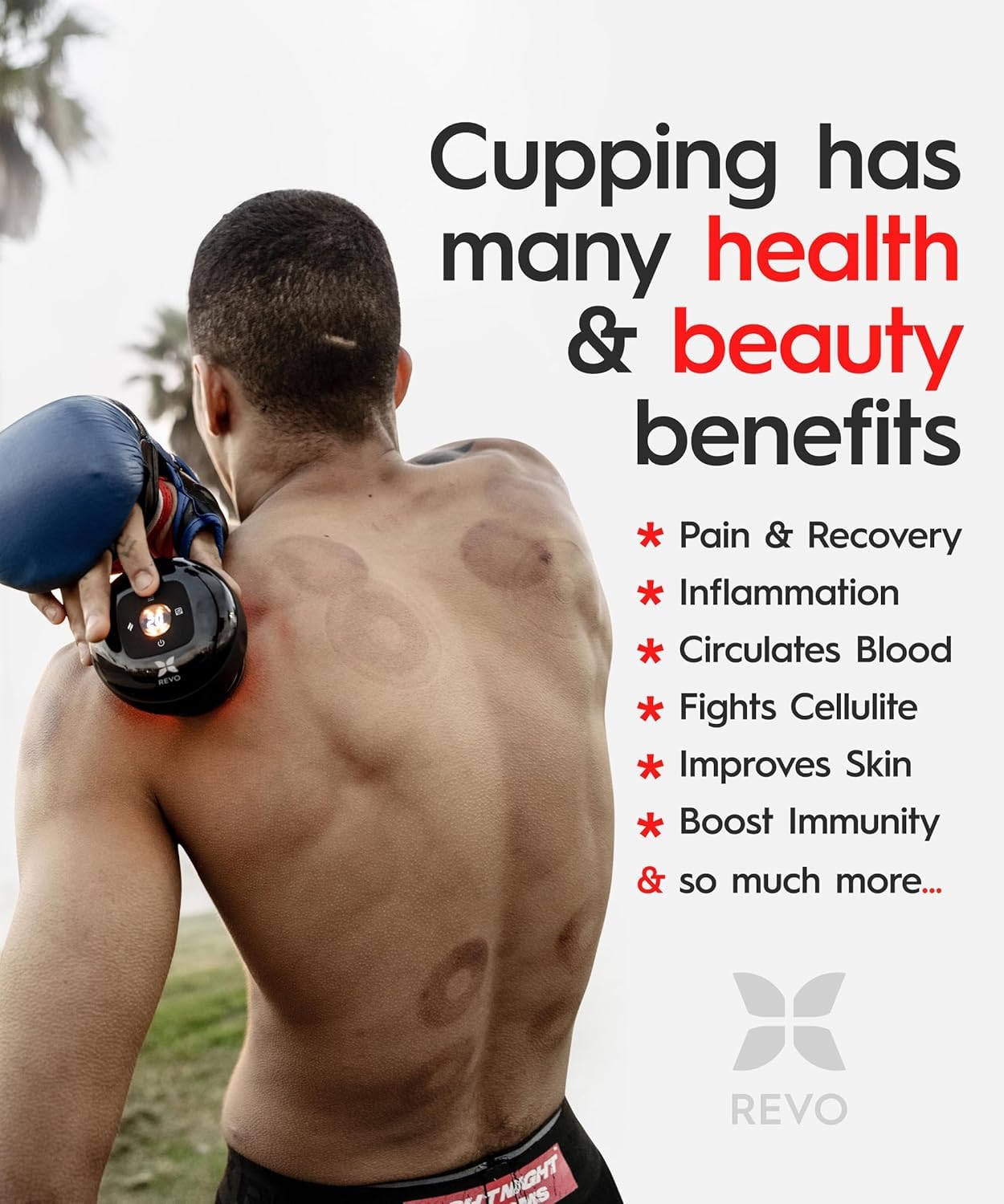 REVO The Original 4-in-1 Smart Cupping Therapy Massager, Red Light Therapy for Targeted Pain Relief, Knots, Aches, Muscle Soreness, Circulation & Tighter Skin, Portable Cupping Kit