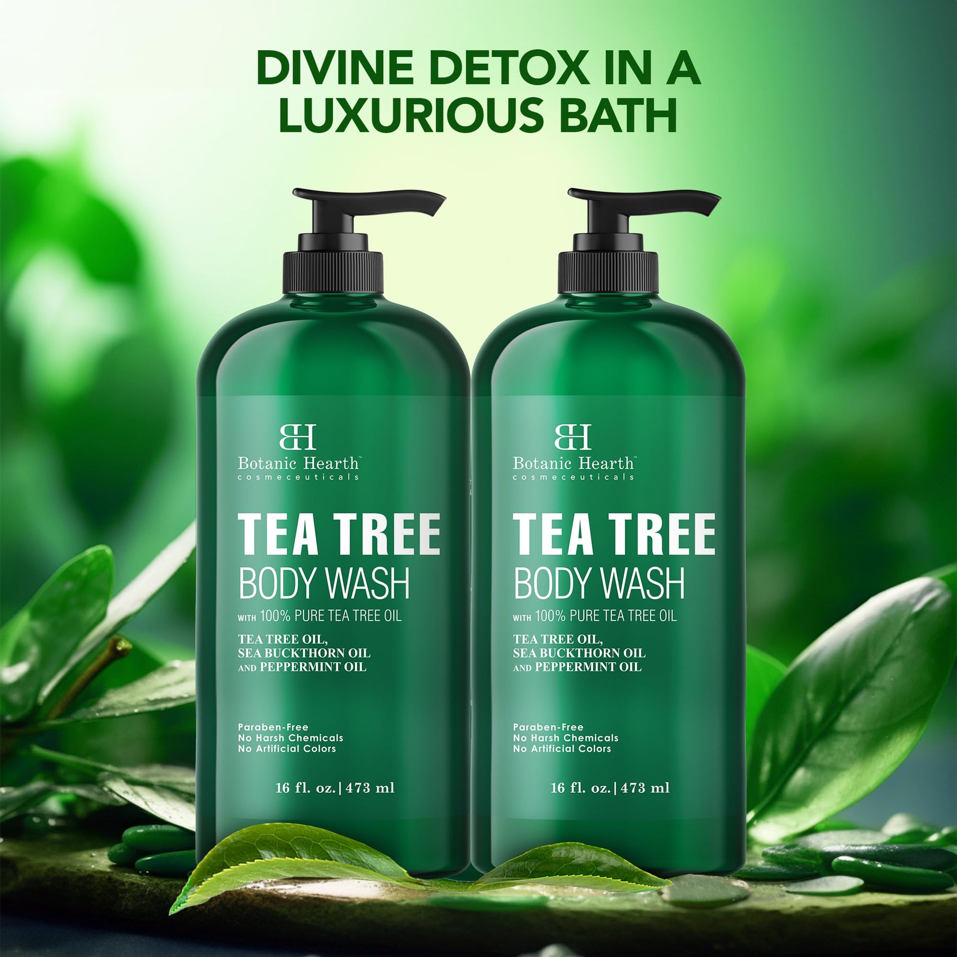 Botanic Hearth Tea Tree Body Wash | 16 Fl Oz | Helps Soothe Itchy, Dry Skin, Antifungal Body Wash With 100% Pure Tea Tree Oil | Sulfate Free, Paraben Free, For Men And Women Set Of 2
