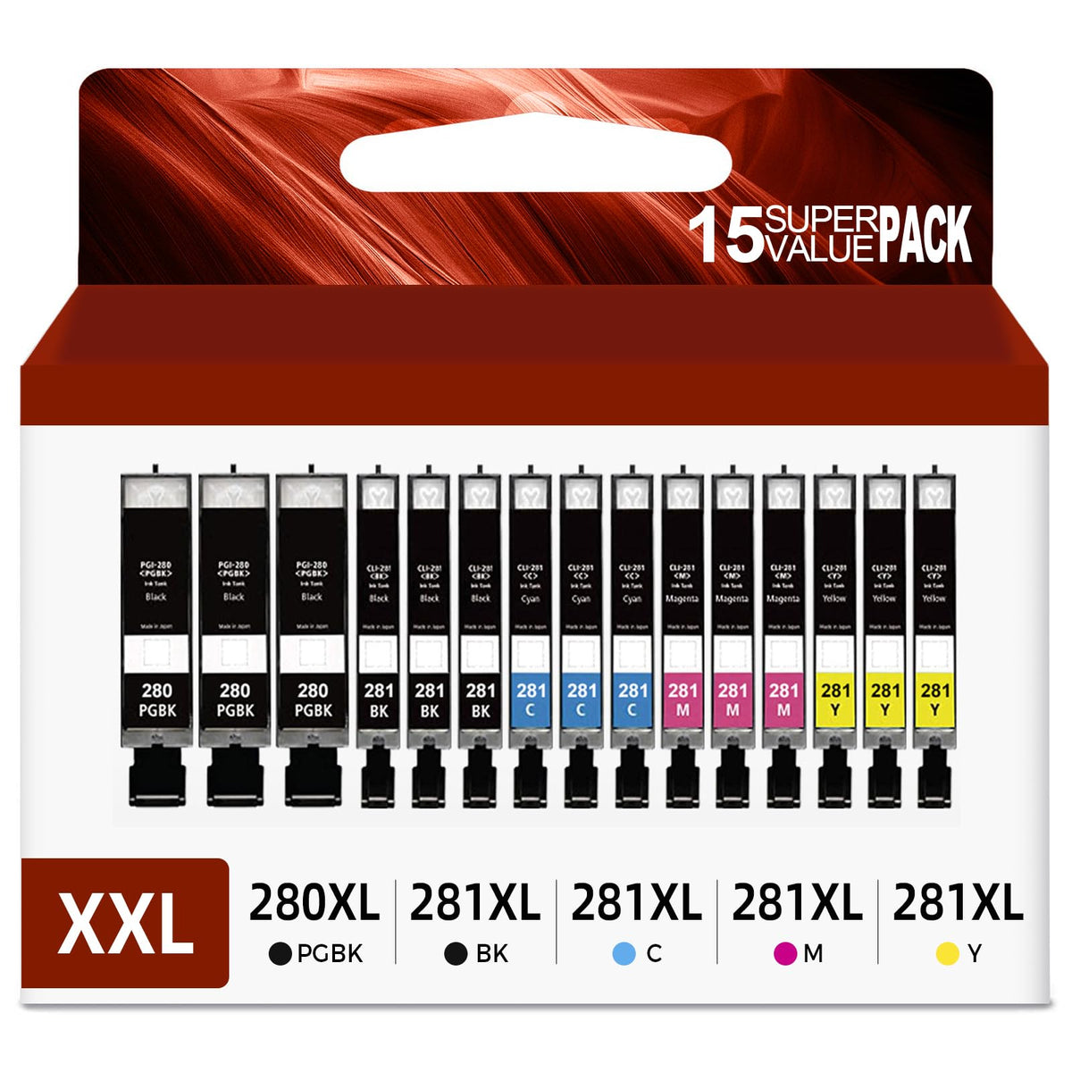 Relcolor 15er-Pack 280 281 XXL Druckerpatronen Ersatz für Canon PGI 280XXL/281XXL Patronen 280XL 281XL TR8620a TR8620 TR8520 TR8600 TR7520 TS702a TS9520 TS9521C TS6120 TS6220 TS9120 TS6320 TS8220