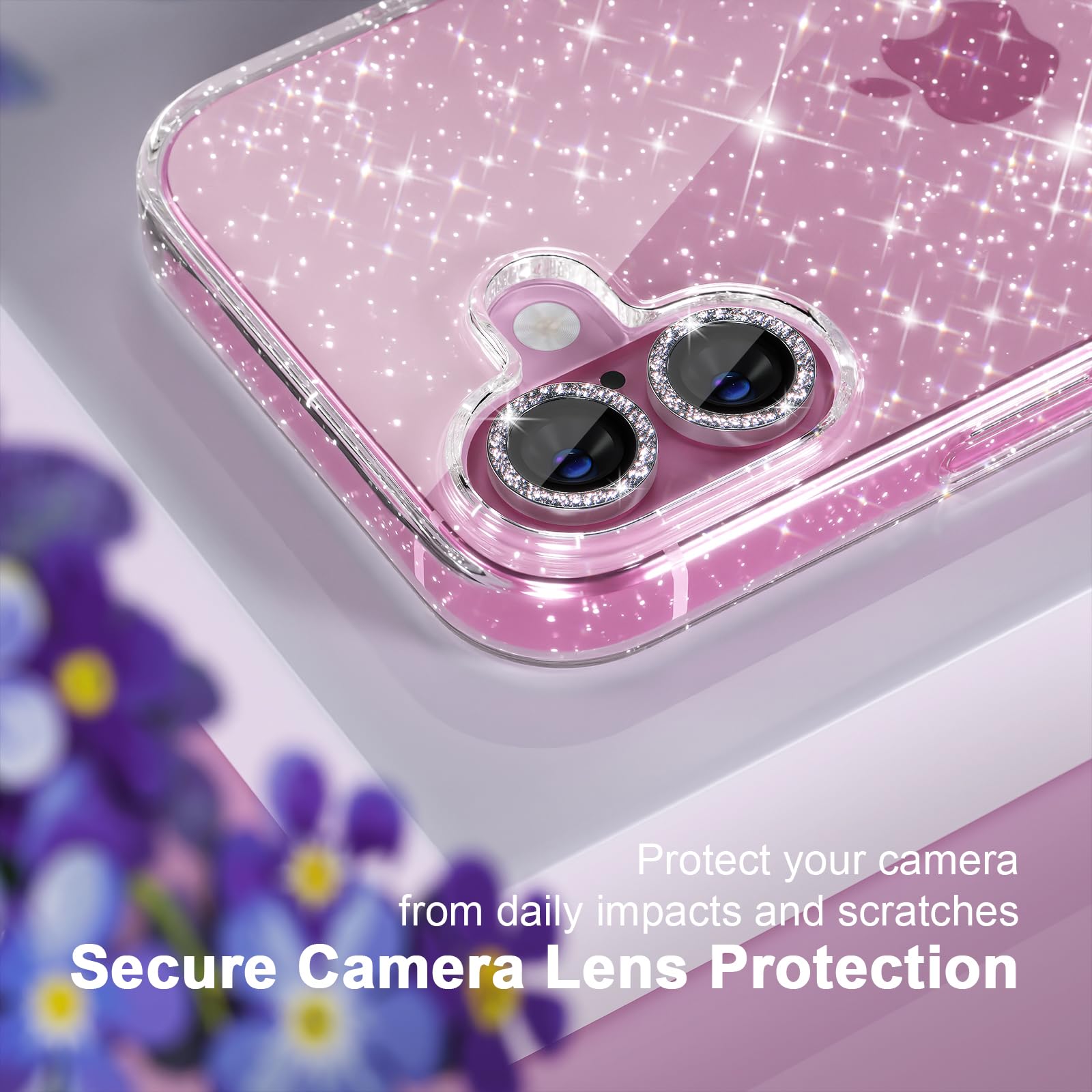 Choiche Compatible for iPhone 16 Plus Case Women Phone Case, Cute Bling Sparkly, Military Grade Drop Protection, 2 Diamond Camera Lens Covers, 2 Tempered Glass Protectors, 6.7 inch (Glitter Clear)