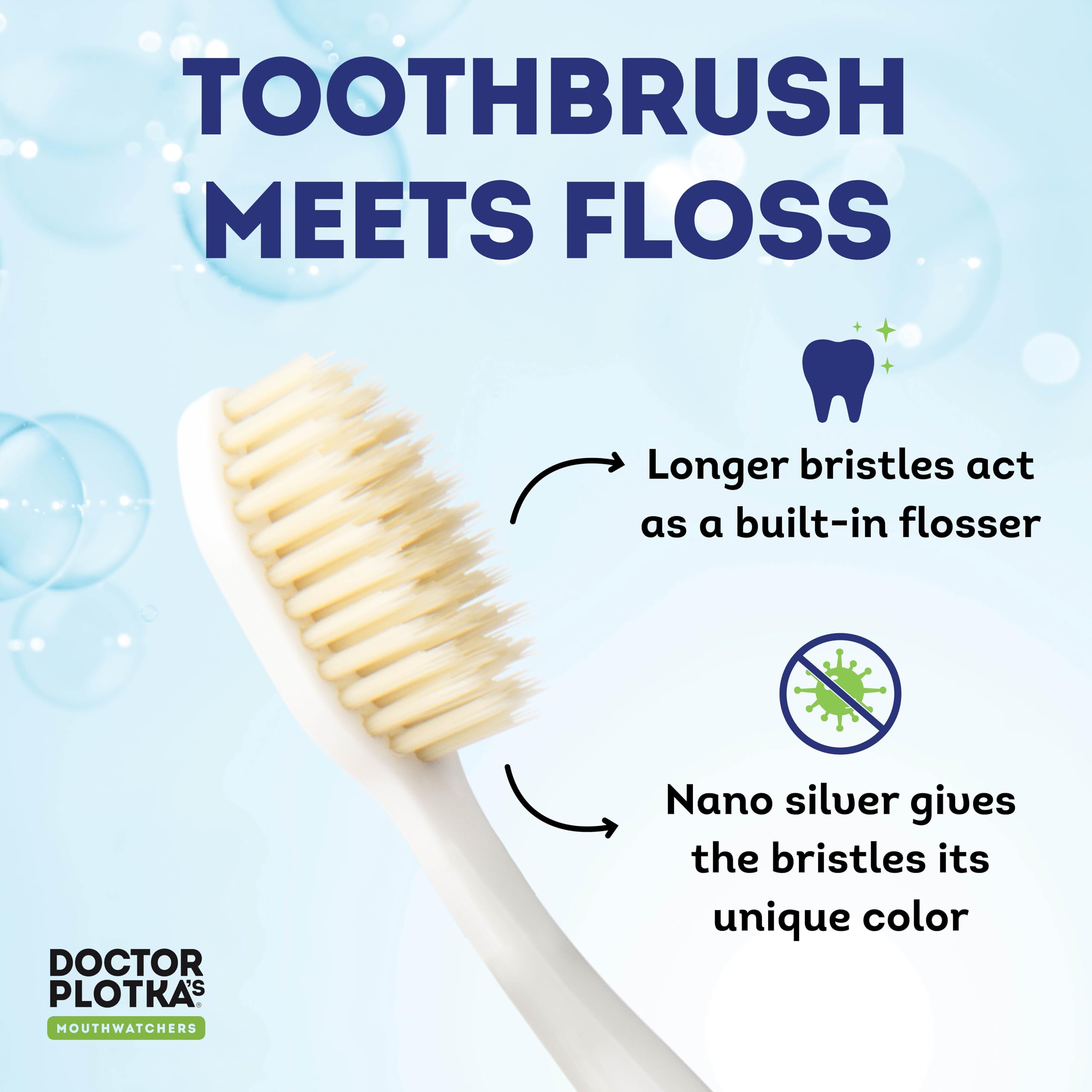 MOUTHWATCHERS Soft Flossing Manual Toothbrush for Adults, 2 Pack, Ultra Clean, Good for Sensitive Teeth and Gums, by Dr. Plotka's, Colors May Vary