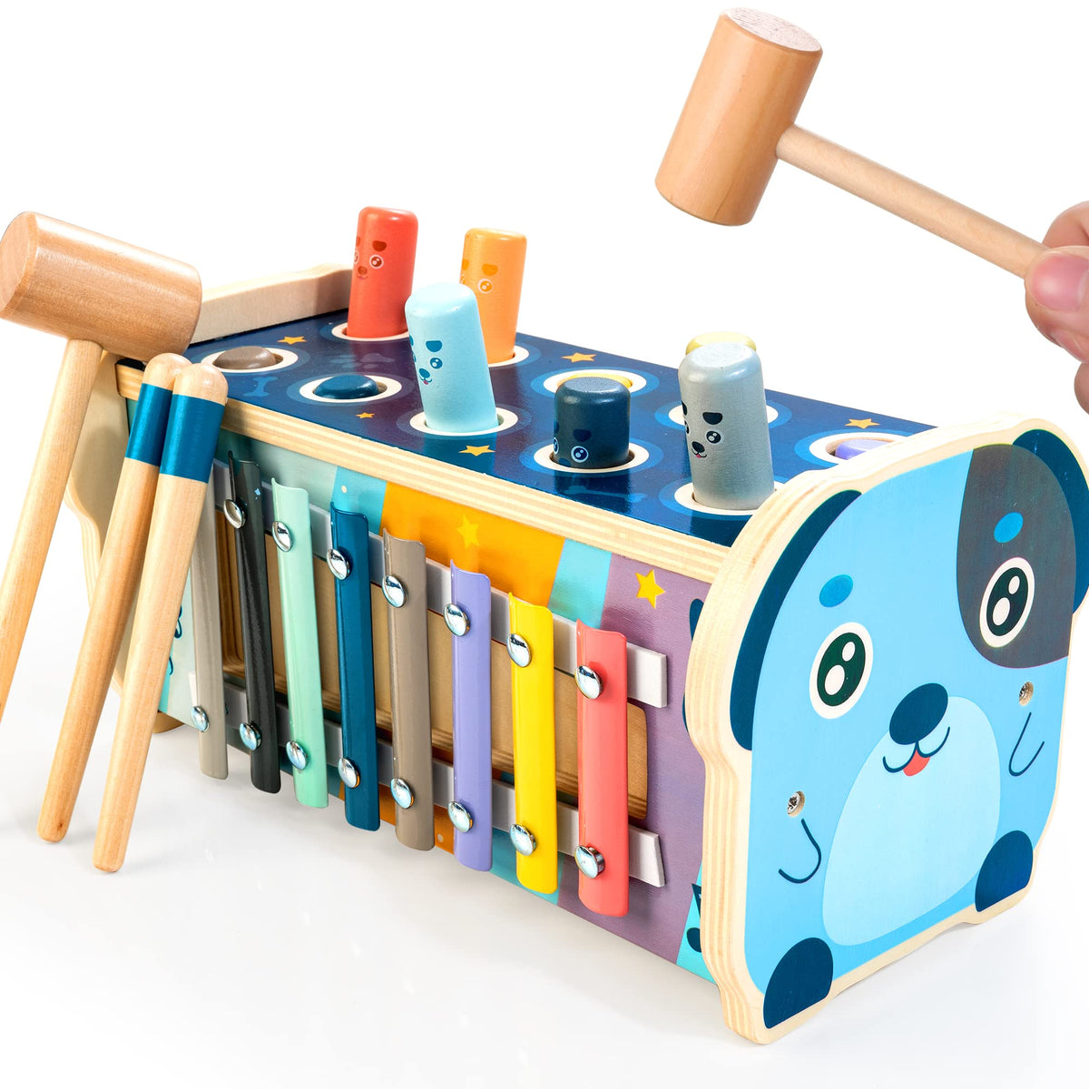 KIDWILL Montessori Klopfspielzeug für 1-2-Jährige, hölzernes Hammerspiel & Aktivitätsbrett mit Xylophon, Zahlenlabyrinth, Klopfbank, pädagogisches Kleinkindgeschenk Spielzeug Alter 1-3