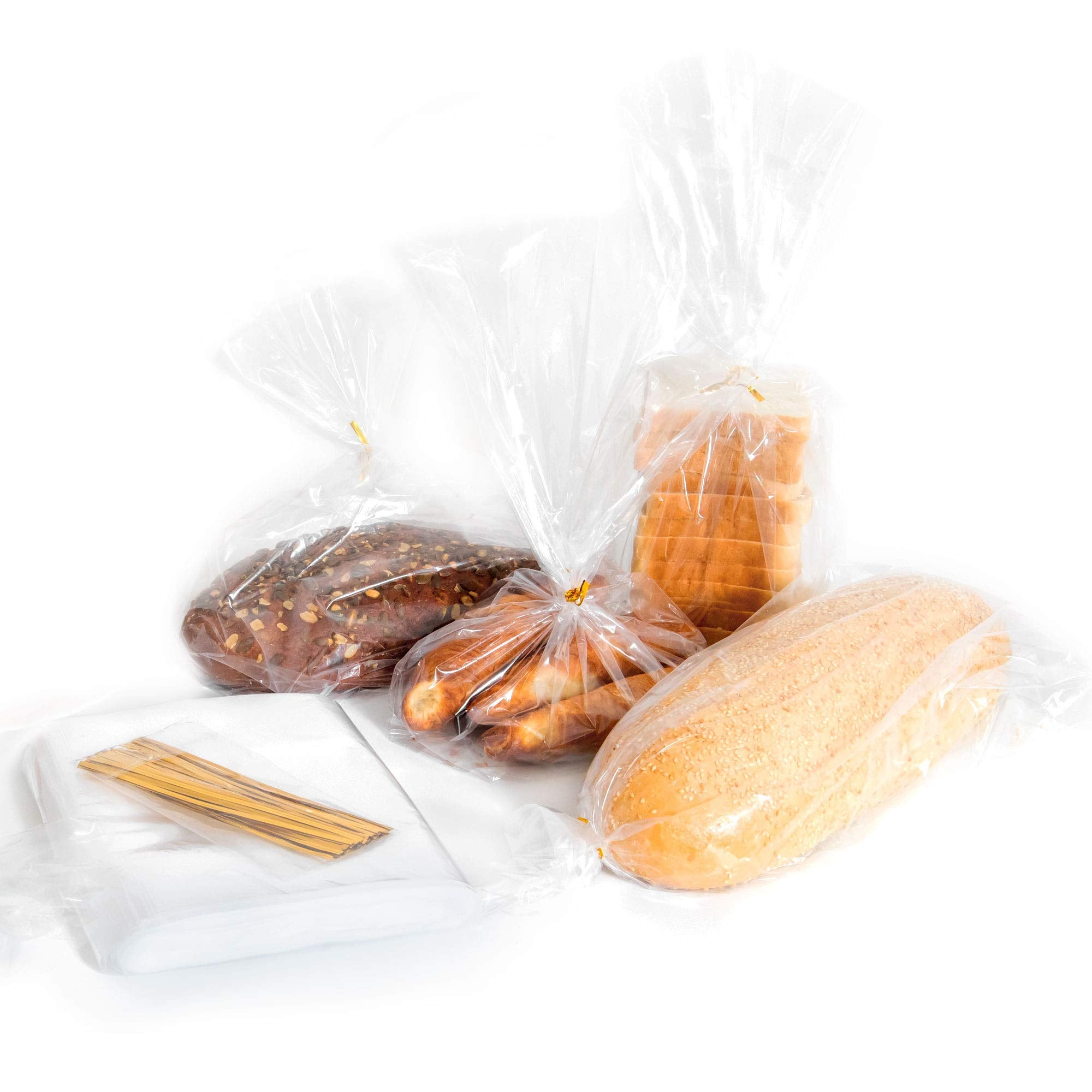 Bread Bags with Ties, Reusable,100 Clear Bags and 100 Ties, Bread Bags For Homemade Bread And Bakery Loaf Adjustable Reusable(100)