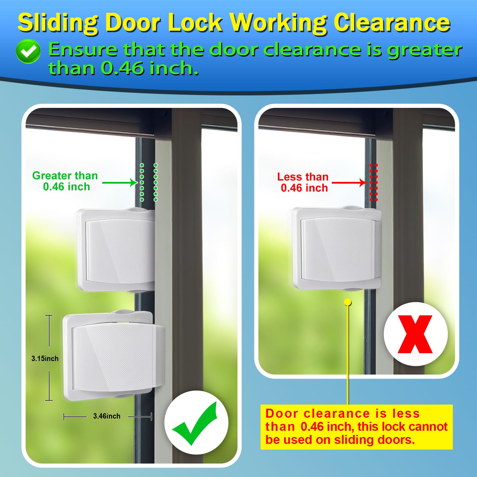 Sliding Door Lock, 2 Pack Child Safety Sliding Glass Door Lock for Sliding Glass Doors, Sliding Windows, Sliding Closet, etc. Easy to Installation Provides More Security for Your Baby and Pets
