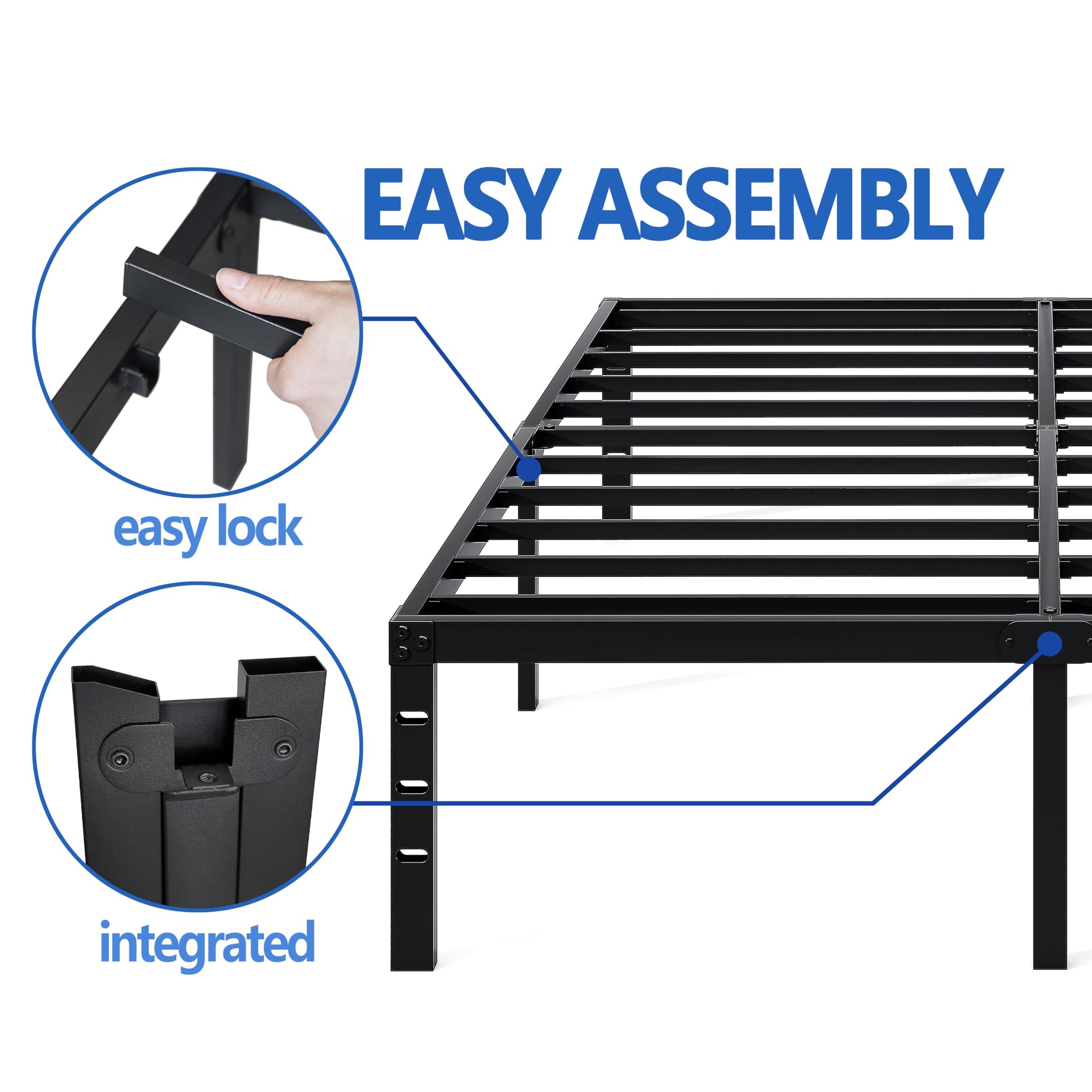 NEW JETO Metal Bed Frame,Queen Size Bed Frame with Storage Space,Heavy Duty Sturdy Mattress Foundation,Easy Assembly,No Box Spring Needed, Black,14 Inch,Queen