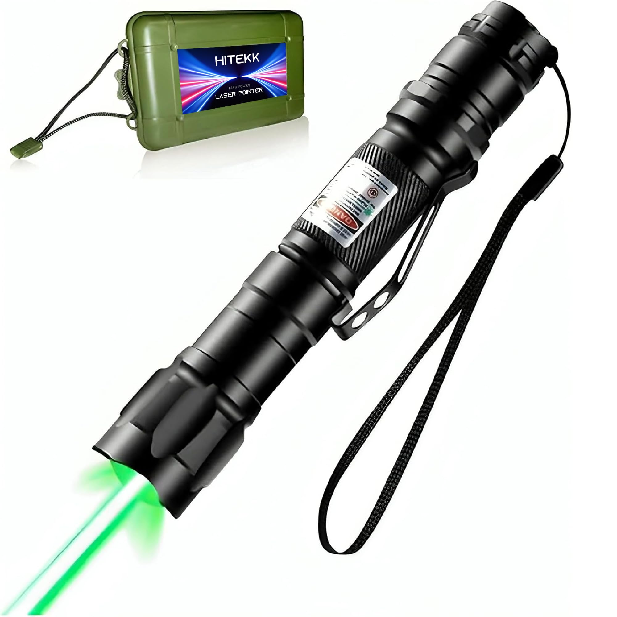 HITEKK High Power Green Laser Pointer | Tactical Green Laser Pointer | Single Press On/Off Tactical Lazer Pointer | Rechargeable Long Range Lazer Pointer and Carrying Case