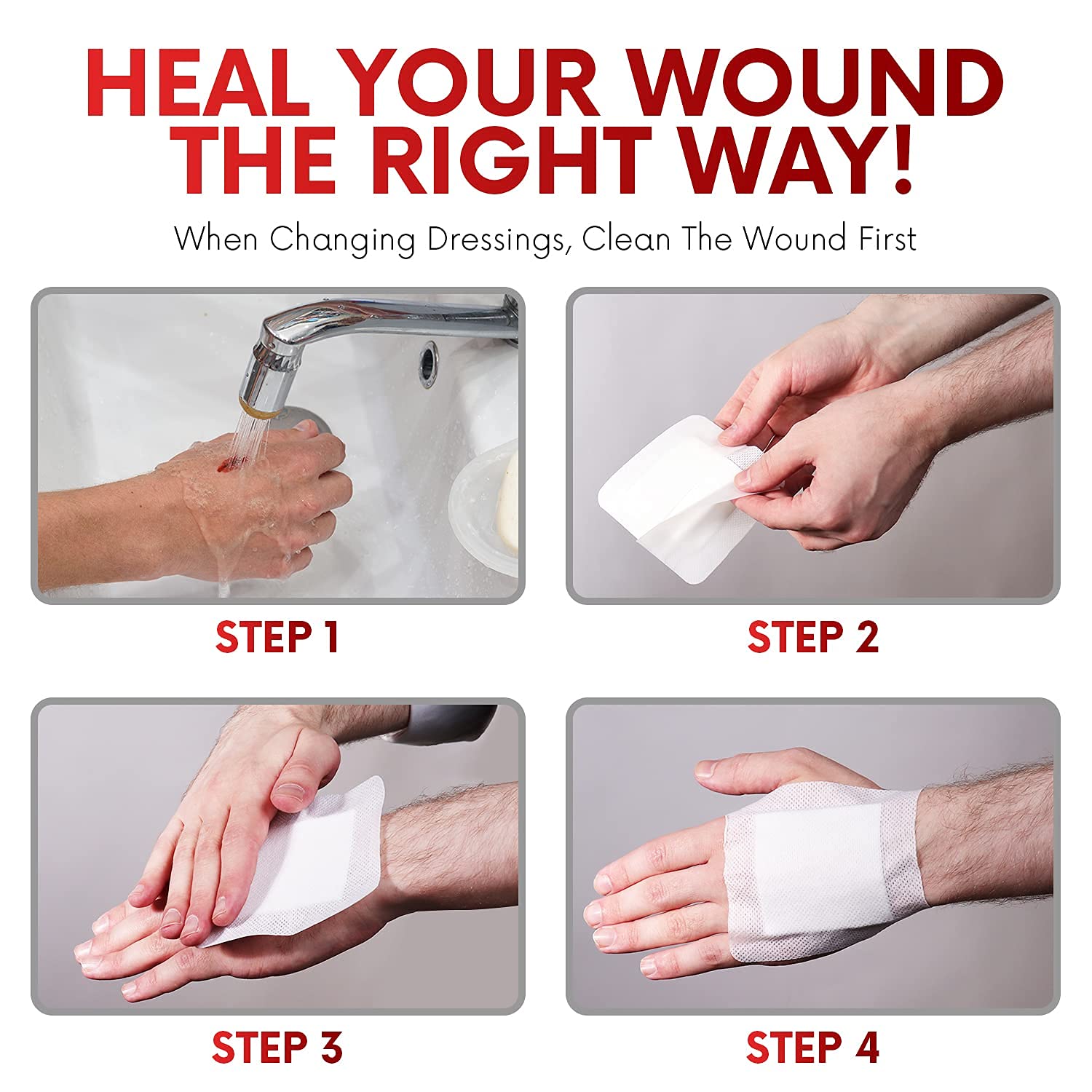 HEALQU Island Dressing - 4"x4", 30 Count - Bordered Gauze Sterile Individually Wrapped Gauze Pads, Water-Resistant, Non-Woven Backing - Soft and Breathable Wound Dressing for First Aid and Medical