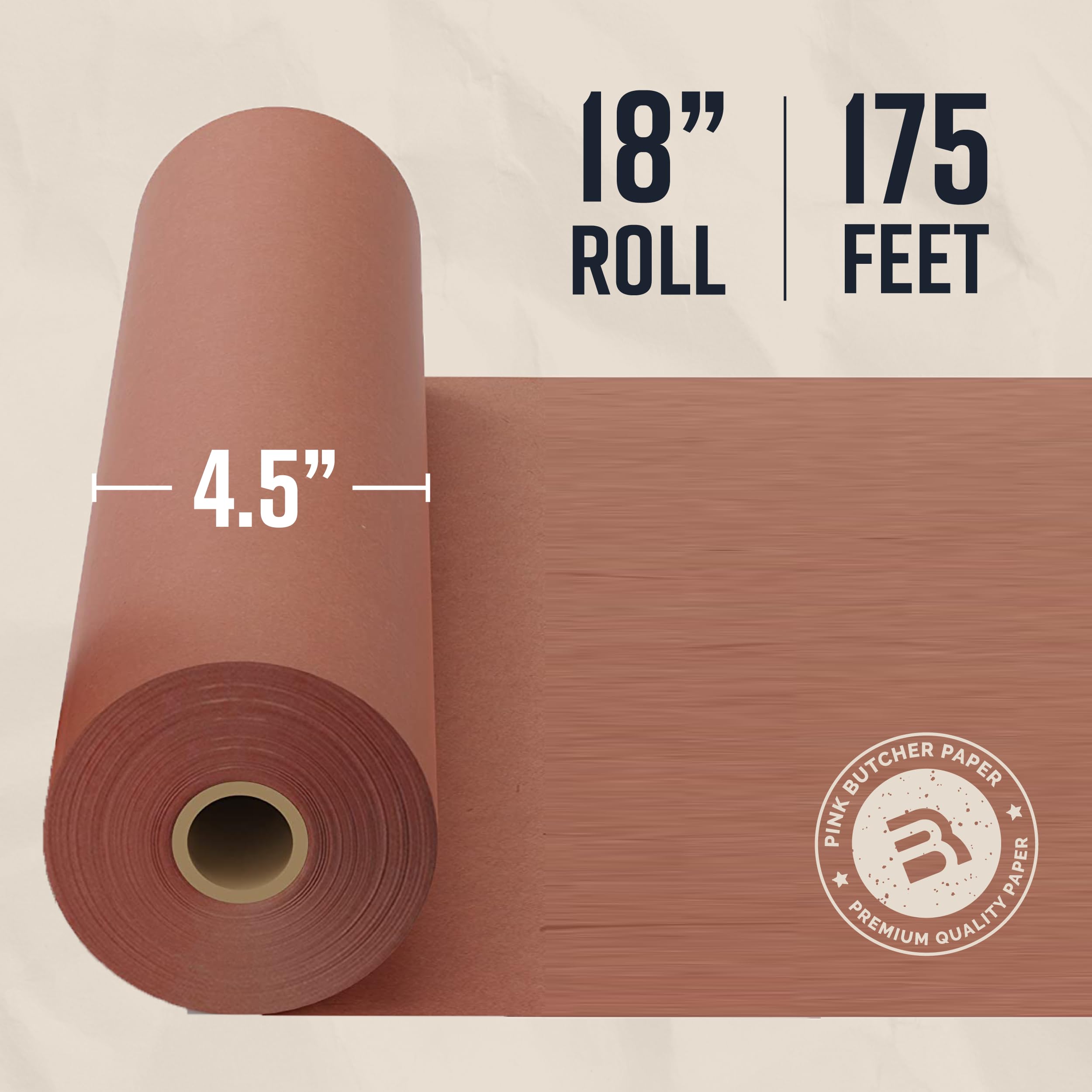 Pink Butcher Paper Roll 18"x175' (2100 Inch) - Food-Grade Peach Butcher Paper for Smoker, BBQ, Grilling, Smoking Meat - USA Made - Unbleached, Uncoated and Unwaxed