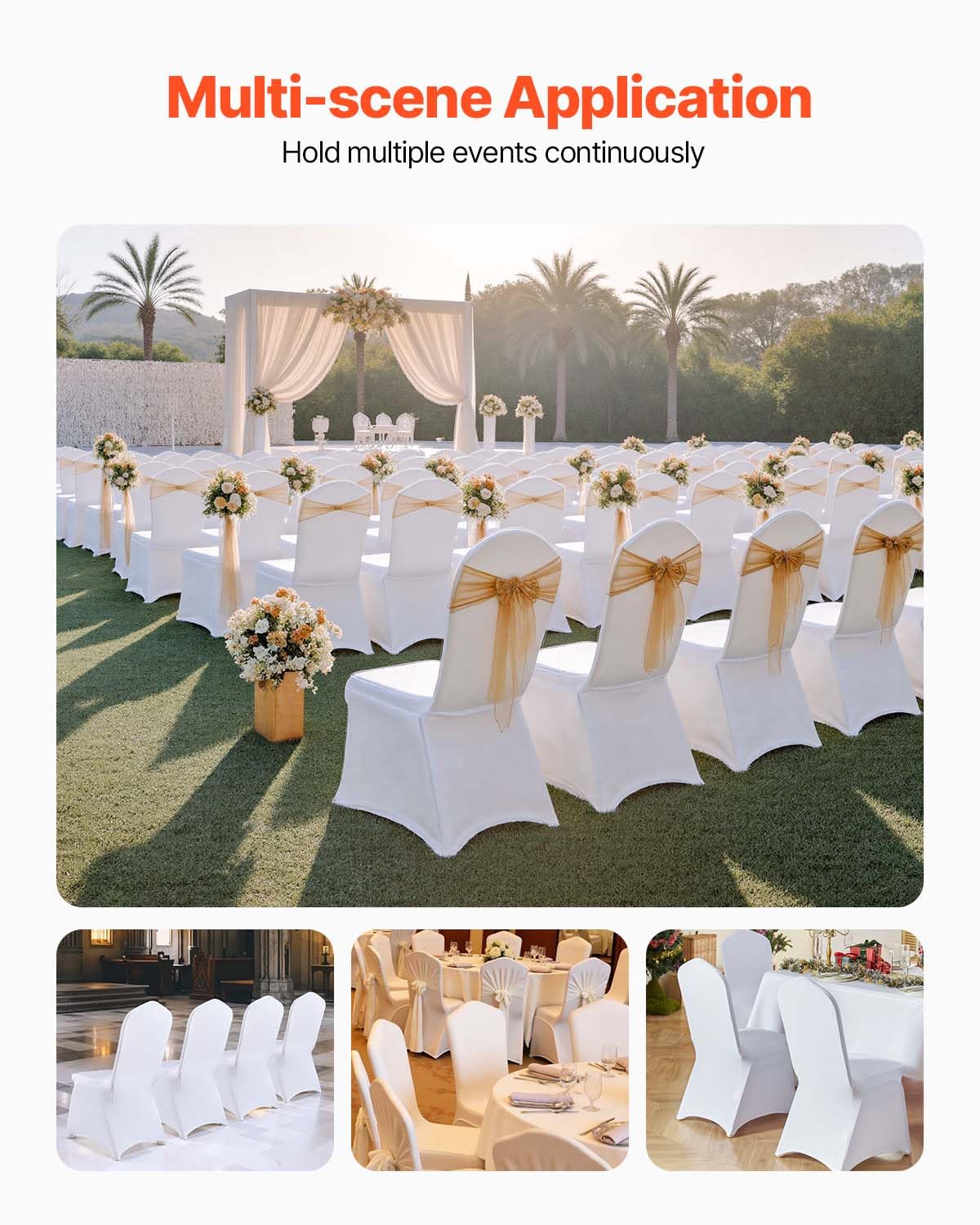 VEVOR 100 Pcs White Chair Covers Polyester Spandex Chair Cover Stretch Slipcovers for Wedding Party Dining Banquet Flat-Front Chair Covers