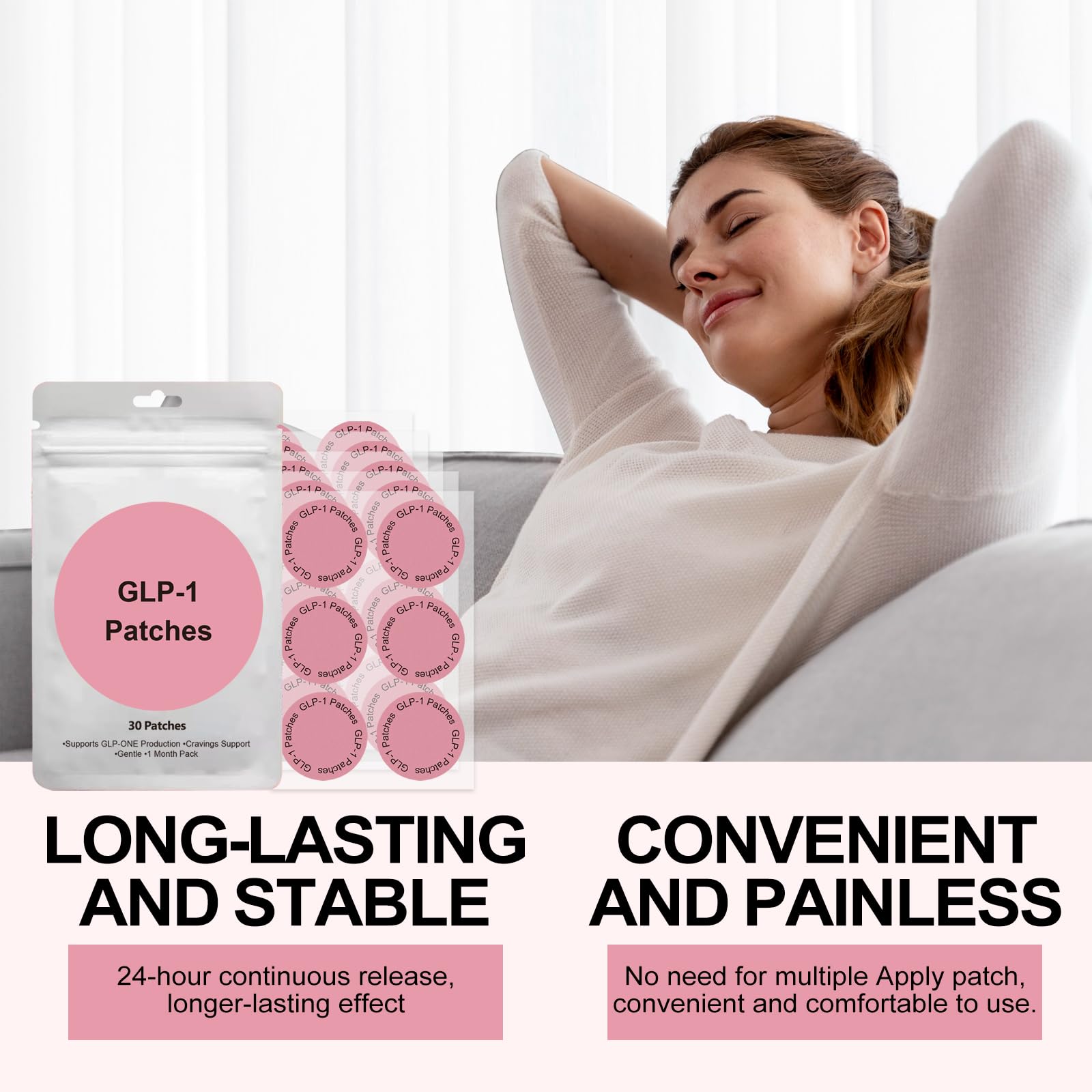 USHJNV GLP-1 Patch -8-Hour Long-Lasting Formula Support - Suitable for Men and Women's Body Care Patches - can be Applied to Various Parts of The Body -30 Pieces Set.