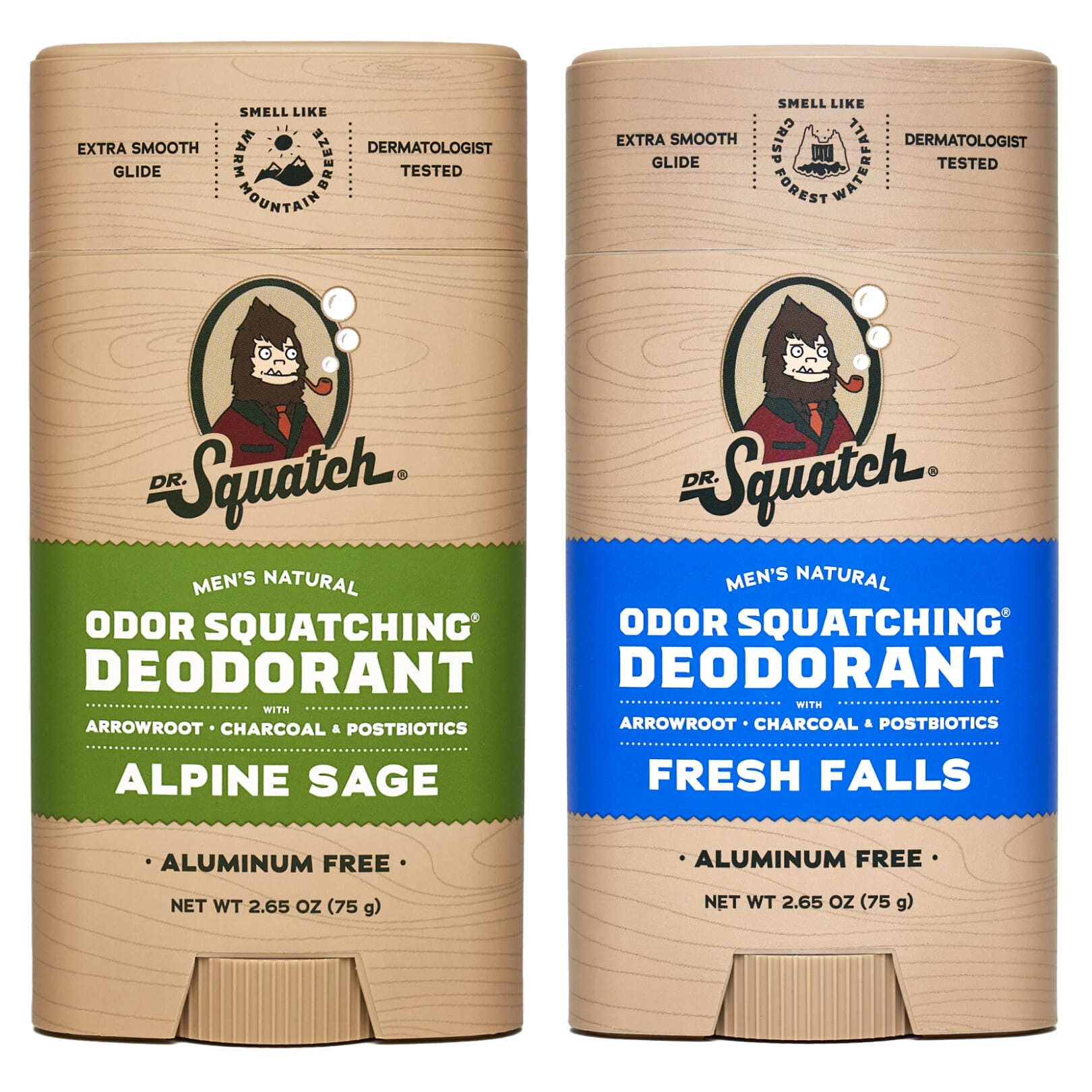 مزيل عرق دكتور سكاتش الطبيعي للرجال - خالٍ من الألومنيوم يزيل الرائحة - Alpine Sage و Fresh Falls (2.65 أونصة، عبوتان)