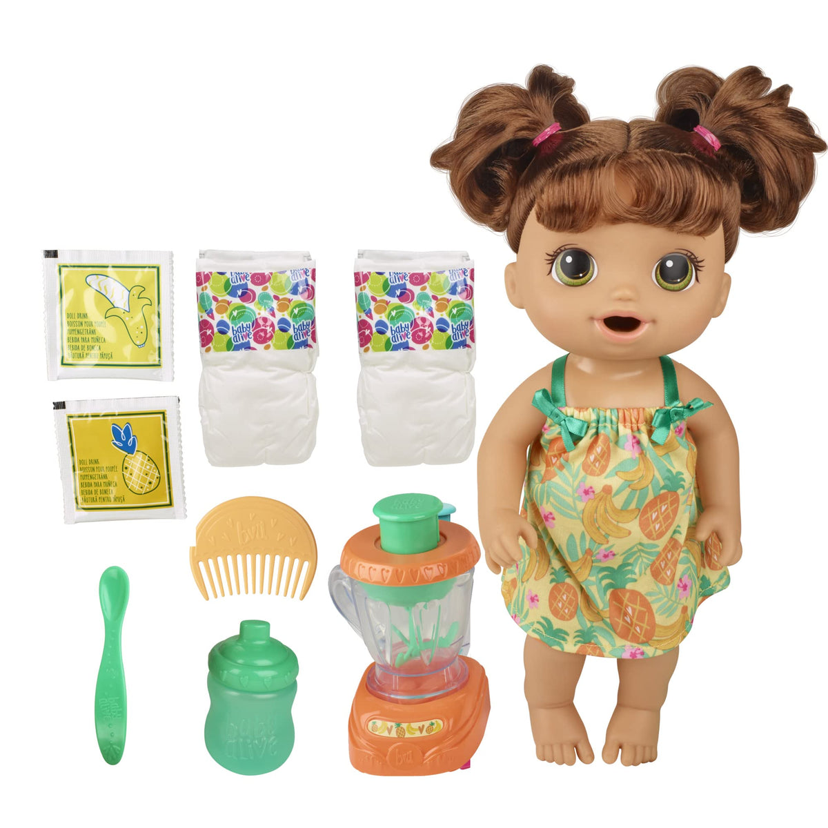 Baby Alive Magical Mixer Baby Puppe Tropical Treat mit Mixer-Zubehör, trinkt, nässt, isst, braune Haare, Spielzeug für Kinder ab 3 Jahren