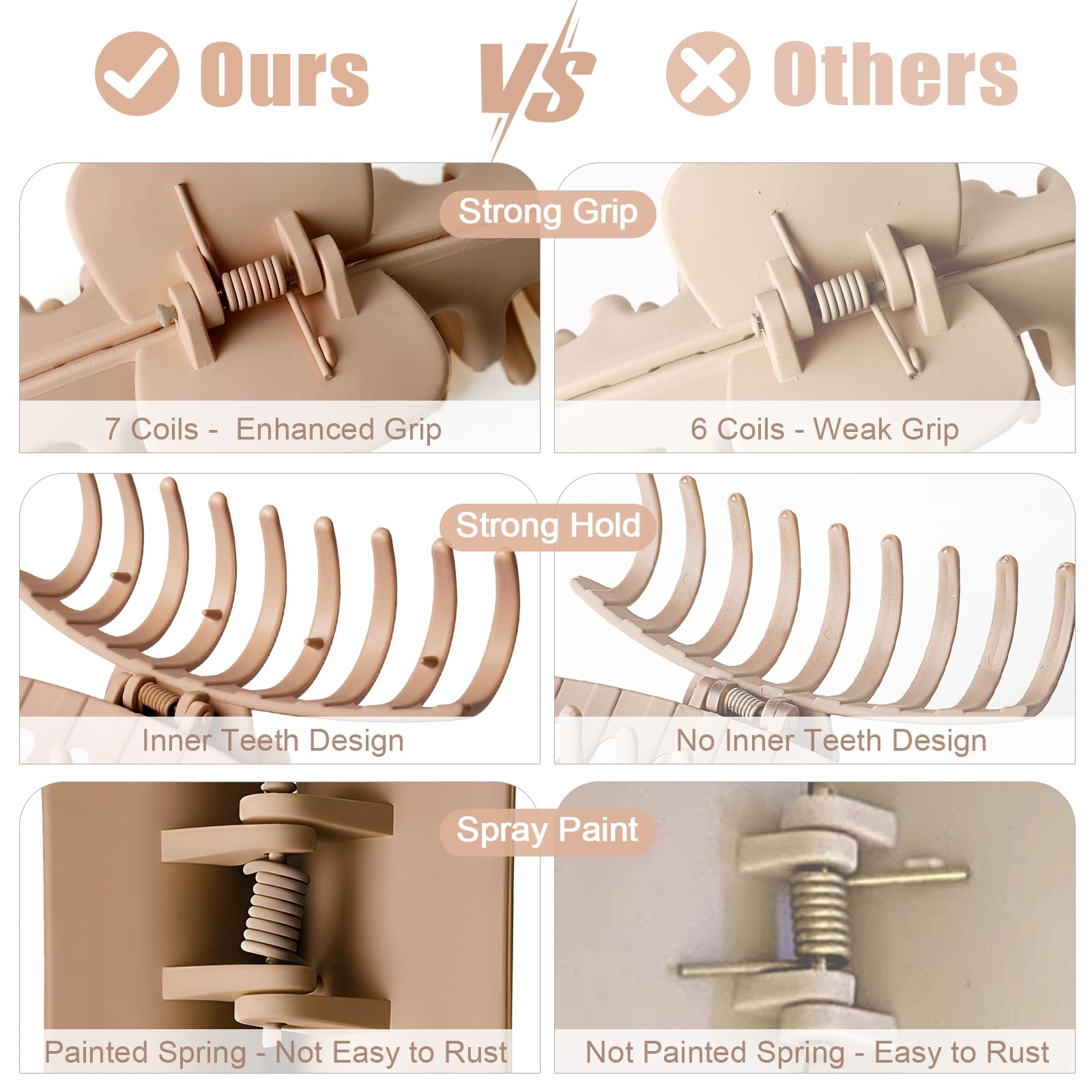 TOCESS 8 Pack Big Hair Claw Clips for Women Large Claw Clip for Thin Thick Curly Hair 90's Strong Hold 4.33 Inch Nonslip Matte Jumbo Hair Clips (8 Pcs)
