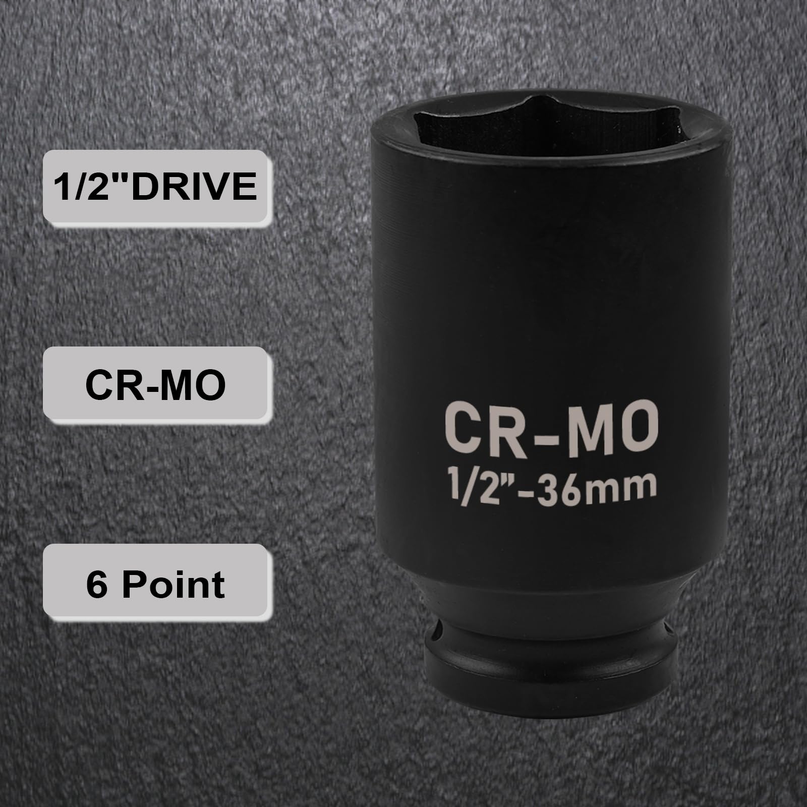 EGOFIX 1/2" Drive Deep Impact Socket, 36mm Metric Socket, CR-MO 6 Point for Easy Removal of Axle Nut