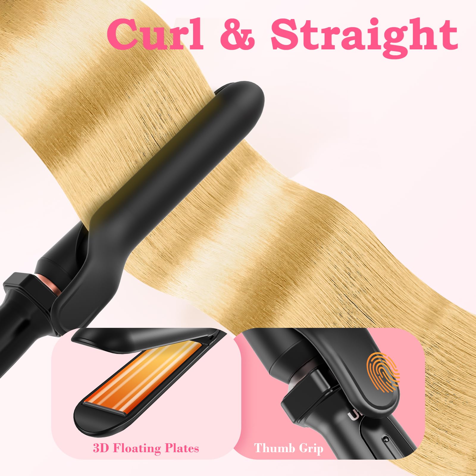 Ufree 5 in 1 Curling Iron with Interchangeable Ceramic Barrels (0.35"-1.25"), Curling Wand Set with Flat Iron Hair Straightener, Instant Heat Up, Dual Voltage Hair Curler, Gifts for Women