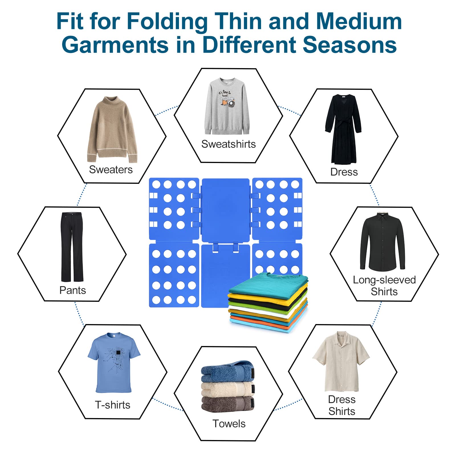 t Shirt Folder Clothes Folding Board Plastic Laundry Folder Home Storage Tool for Adults and Children, Blue