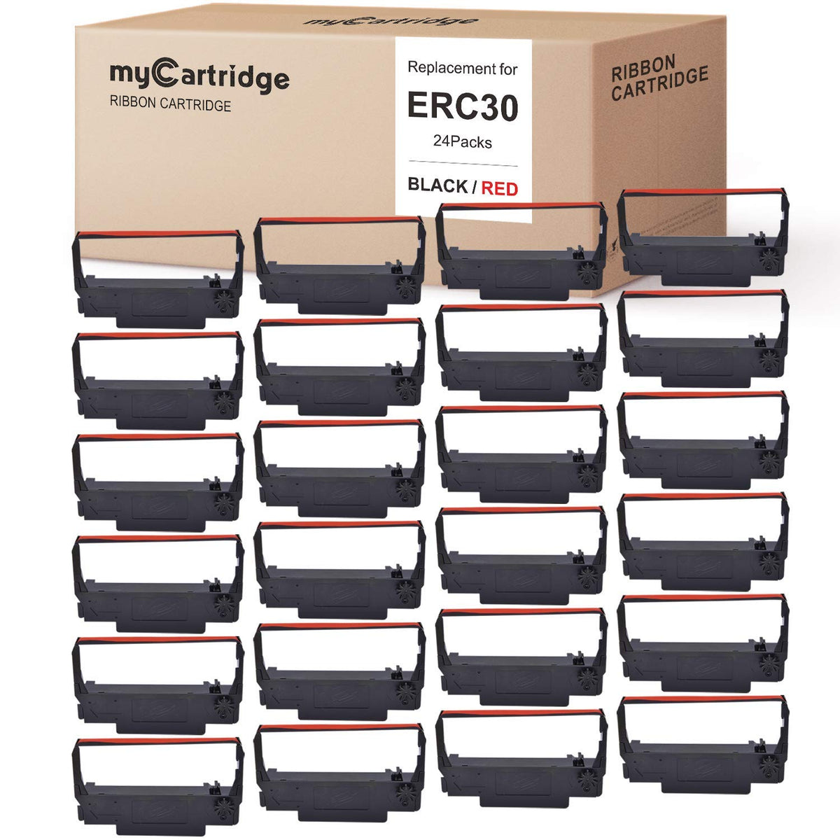 myCartridge 24er-Pack ERC30 ERC-30 ERC 30 34 38 B/R Farbbandkassette kompatibel mit Epson ERC30/ERC34/ERC38, TM-U220, Bixolon GRC-220BR, M188B, BTP-M300 Drucker (Schwarz und Rot)