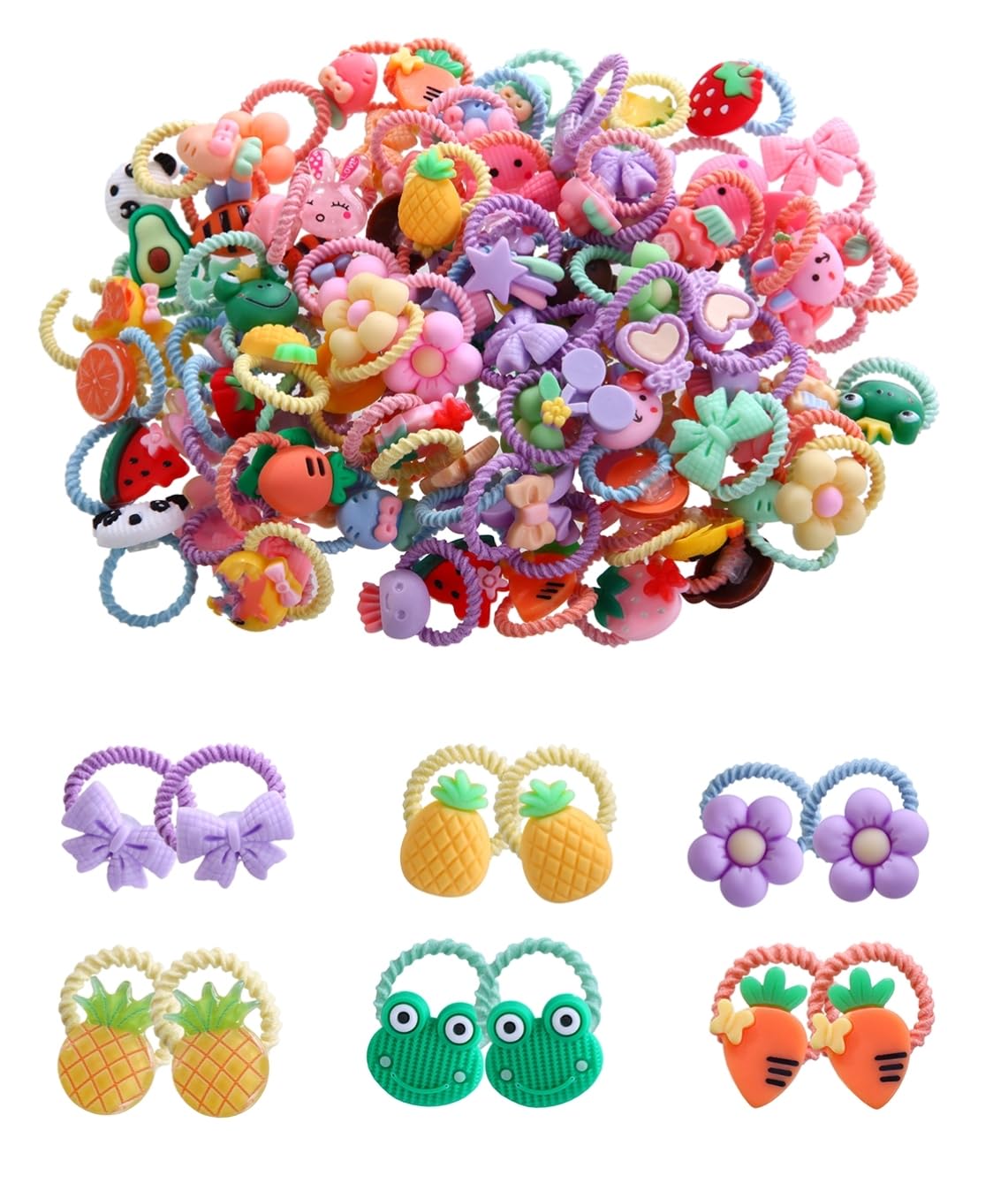 100 Stück Haargummis für Mädchen, verschiedene Farben, weiche Gummibänder, Haargummihalter, Zopfgummis, Haarschmuck für Mädchen, Babys, Kleinkinder, Kinder, Teenager und Kinder 100A