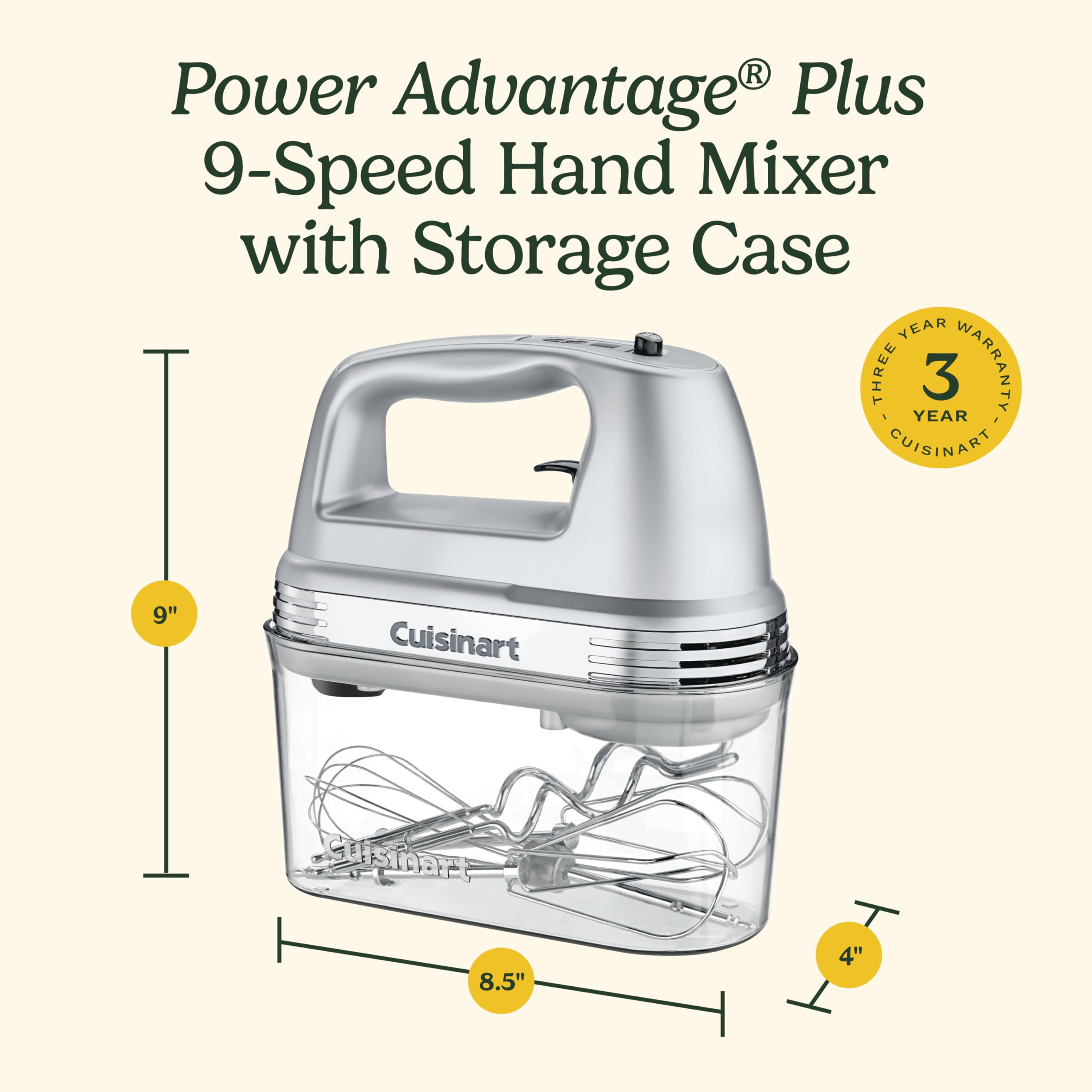 Cuisinart HM-90BCS Power Advantage Plus 9-Speed Handheld Mixer with Storage Case, Brushed Chrome