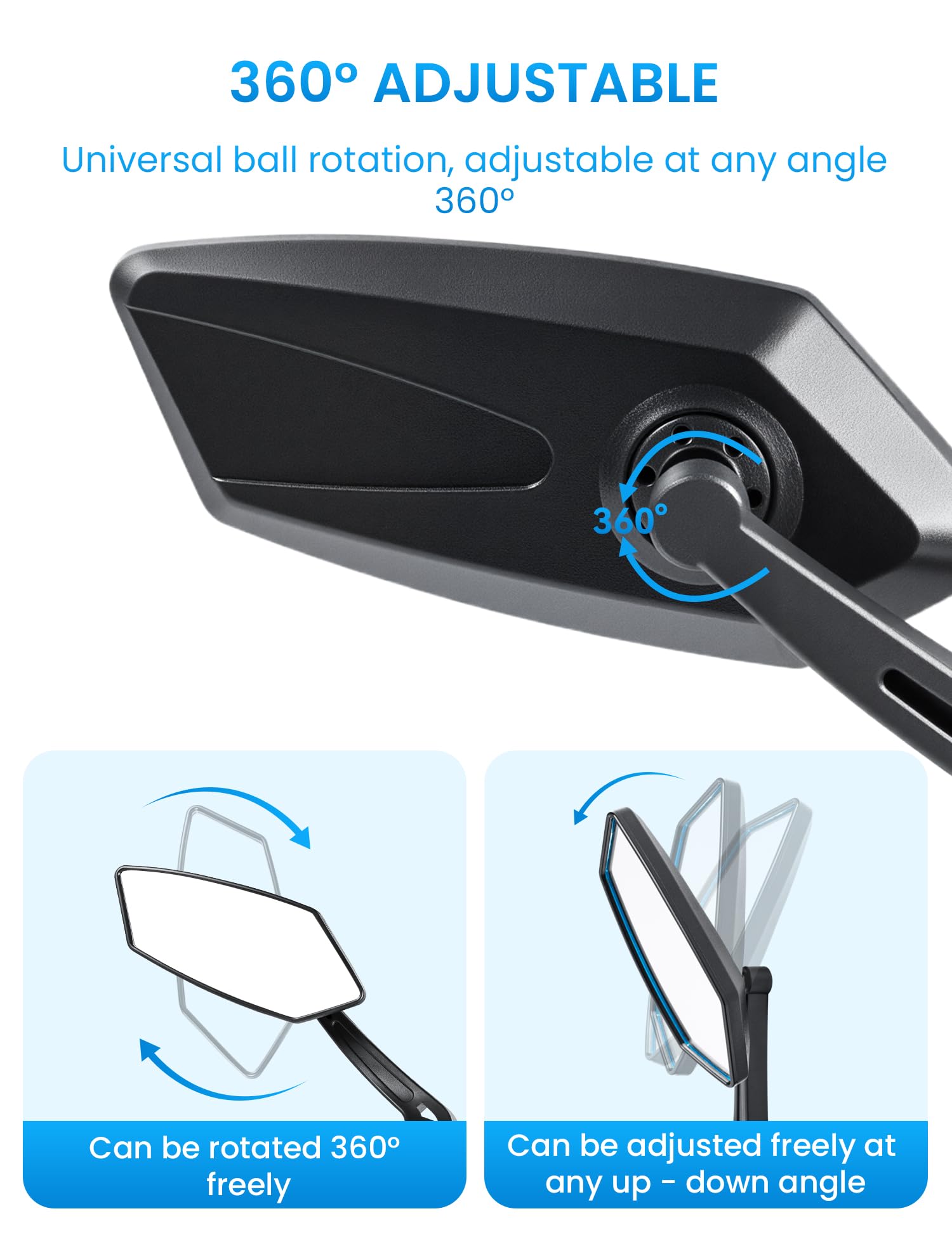 Bike Mirror Handlebar Mount 360° Adjustable 2pcs, Bike Accessories Bicycle Mirrors for Handlebars with Scratch Resistant Glass, E Bike Rear View Mirror for Scooter, Motorcycle