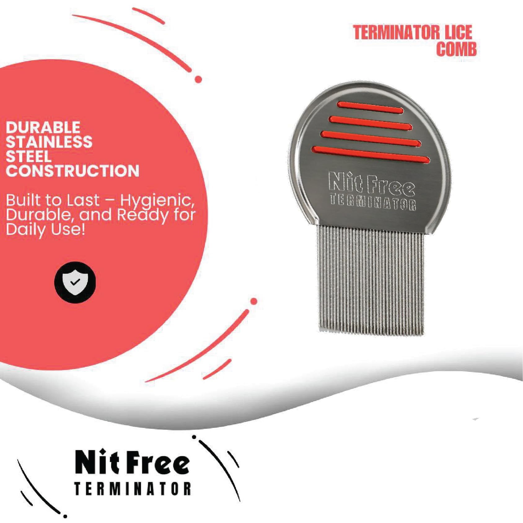 Nit Free Terminator Lice Comb - Professional Stainless Steel Comb for Effective Head Lice Treatment (Color May Vary) (Pack of 1)