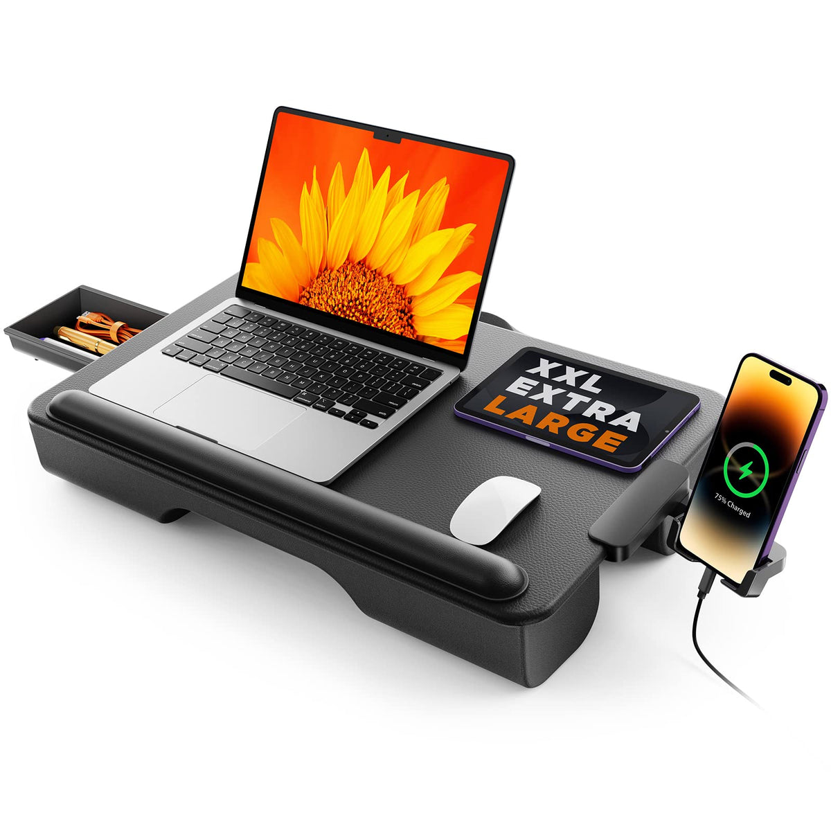 SAIJI Laptop-Lapdesk, tragbarer Laptop-Tisch für das Bett – passend für Laptops und MacBooks bis 17 Zoll, leichter Lap-Tray-Tisch mit Aufbewahrungsschublade, Lapdesk mit Kissen, Laptop-Ständer für Bett und Couch