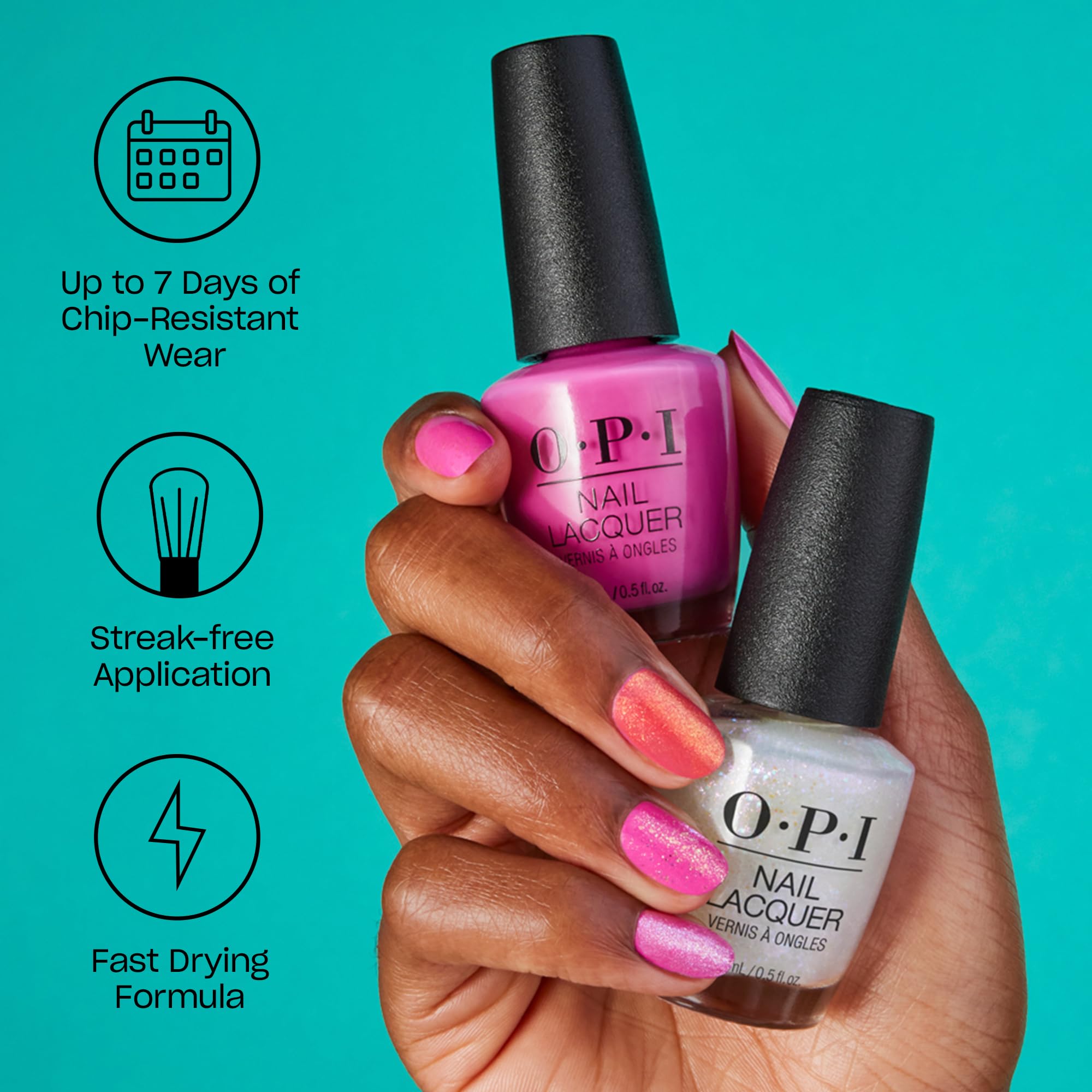 OPI Nail Lacquer, Opaque & Vibrant Creme Finish Black Nail Polish, Up to 7 Days of Wear, Chip Resistant & Fast Drying, Black Onyx, 0.5 fl oz