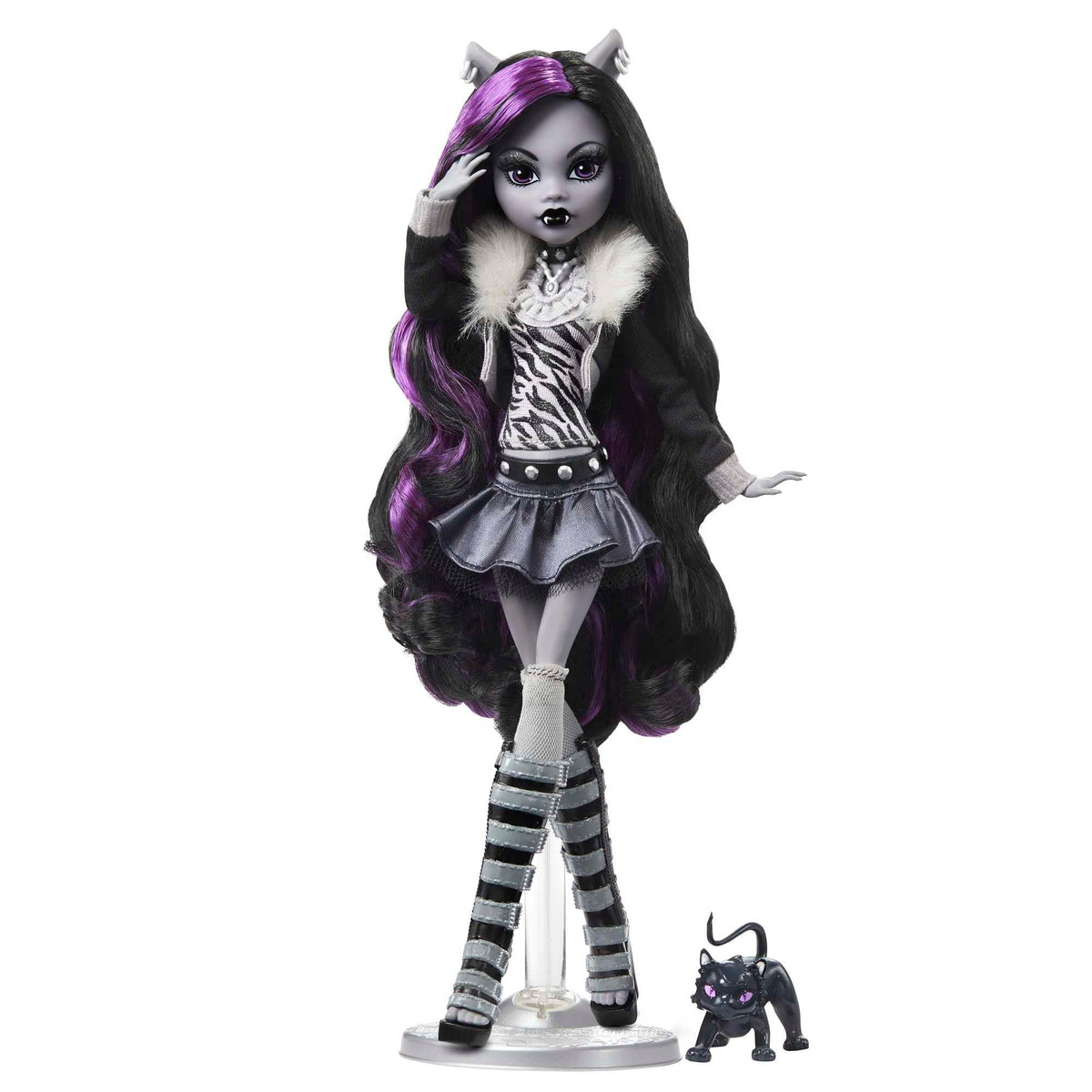 Monster High Reel Drama Puppe, Clawdeen Wolf in Schwarz-Weiß, Sammler-Reproduktion mit Puppen- und lebensgroßen Postern, Horrorfilm-Thema