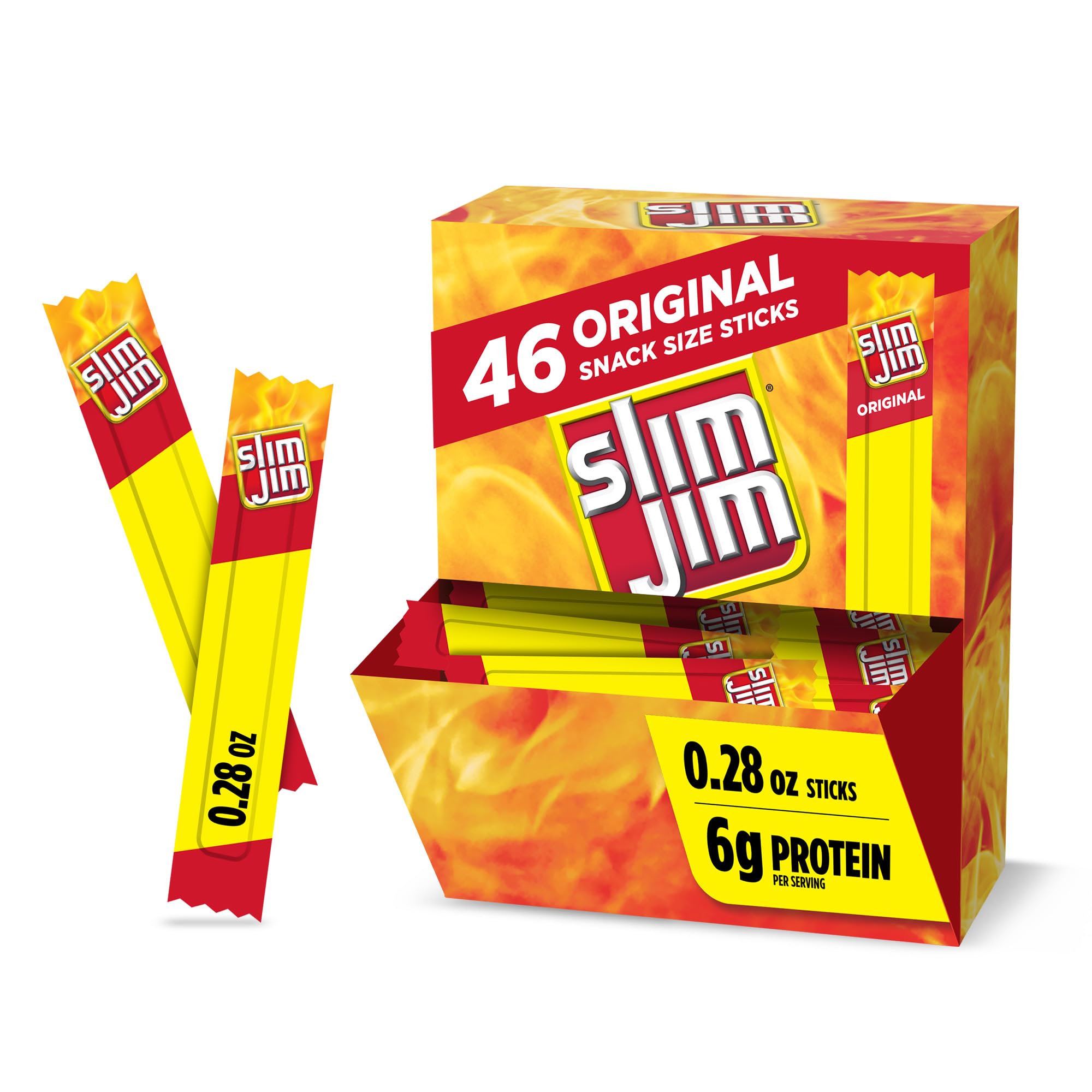 Slim Jim Smoked Meat Sticks, Original Flavor, 6g Protein Per Serving, Snack Size, Lunchbox Snack, 0.28 oz. (46 Count)