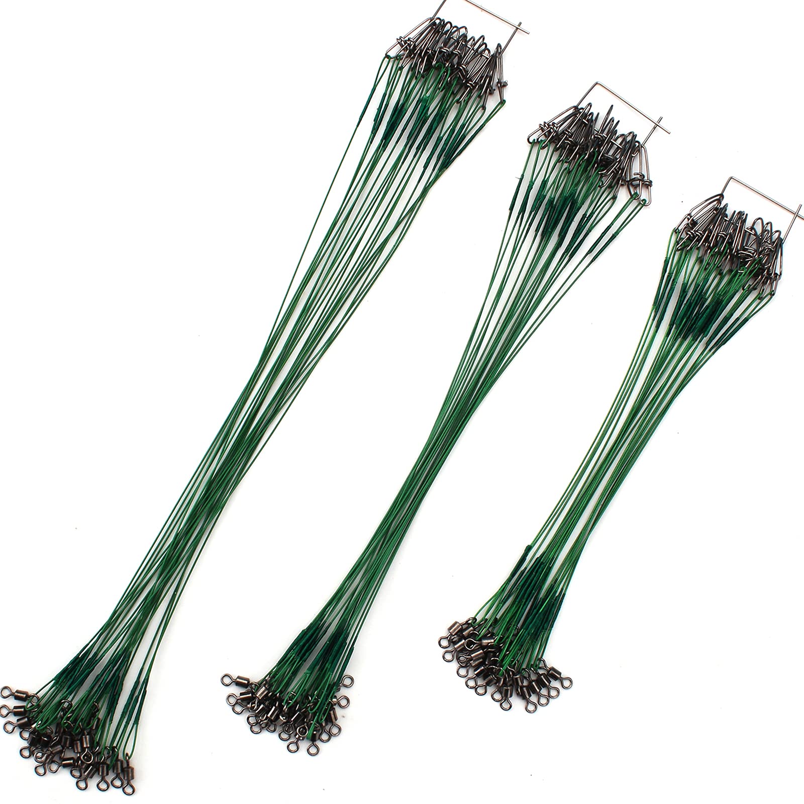 Fishing Leaders, Fishing Tackle, Fish Line, Stainless Steel Wire, Fish Gear Kit, with Swivels Snap Connect, for Lures Bait Rig Or Hooks Green (3 Size Test 40 Lb)