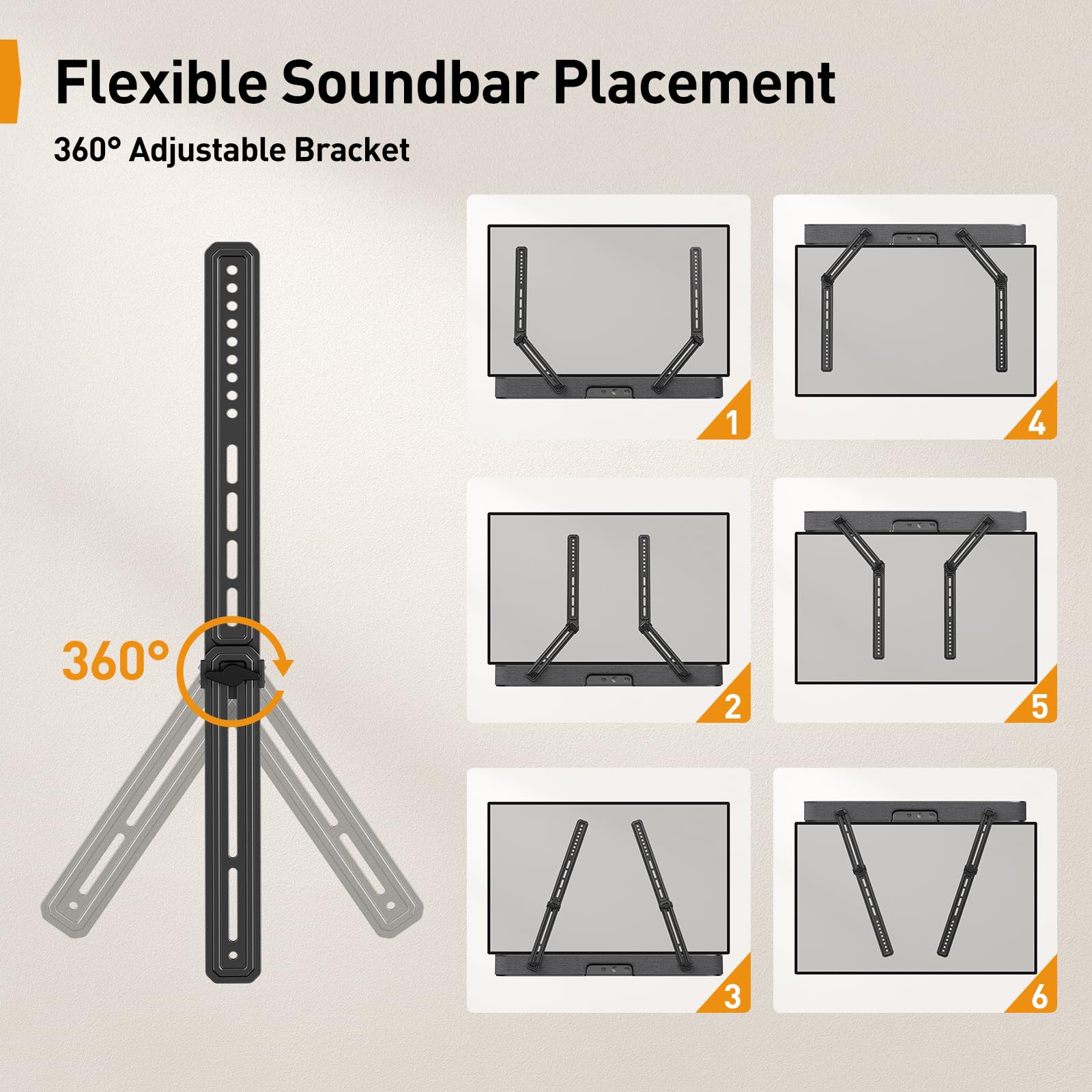 Perlegear Soundbar Mount with Adjustable Height, Sound bar Mount up to 15 lbs, Soundbar Mount Under TV or Above TV, Soundbar tv Mount Bracket with Detachable Long Extension Plates PGSM04B