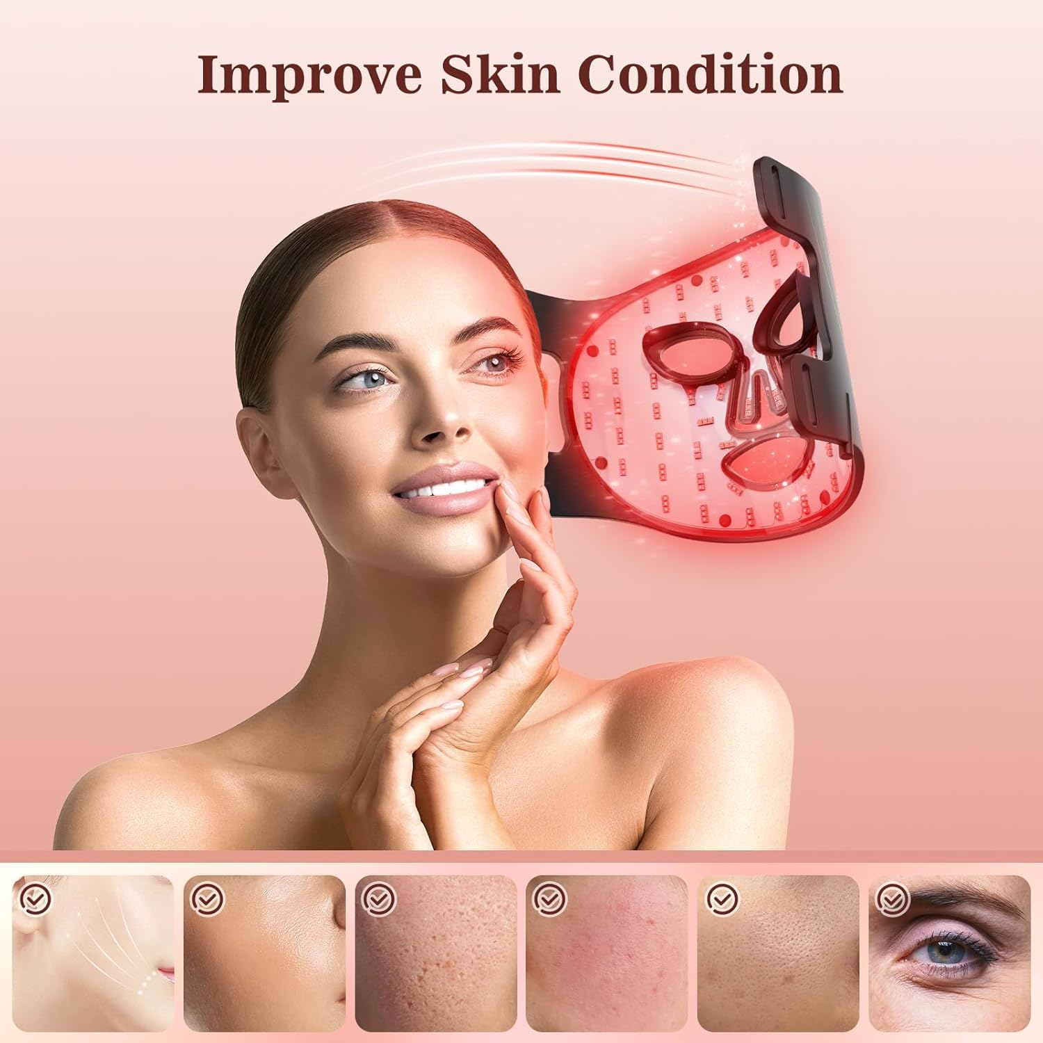 Red Light Therapy for Face, 3 Modes Portable Led Face Mask Light Therapy with Remote, Near-Infrared 850 Red Light Mask with Timing Function, Led Light Therapy at Home 180 LED Beads