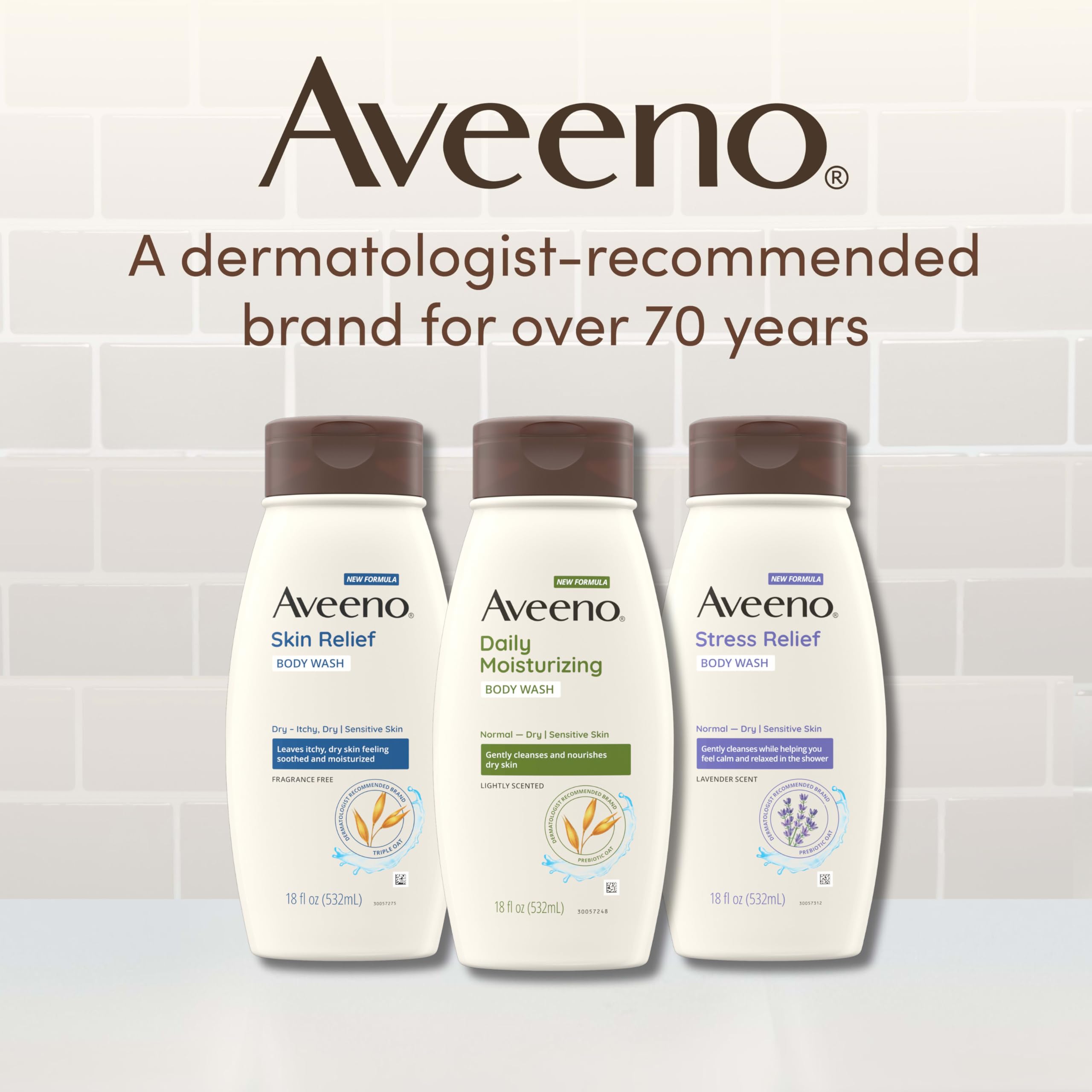 Aveeno Skin Relief Fragrance Free Body Wash, Triple Oat Formula, Gentle Daily Cleanser for Itchy Dry Sensitive Skin, Soap & Paraben Free, Soothes & Moisturizes, 33 fl oz