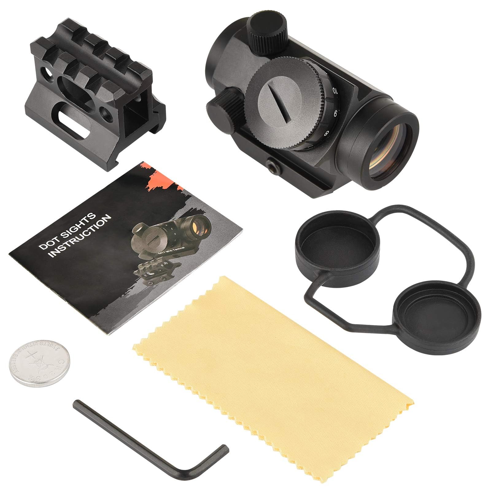 MidTen 2MOA Red Dot Sight, 1x25mm Reflex Sight Waterproof & Shockproof & Fog-Proof Red Dot Scope with 1 inch Riser Mount, Black