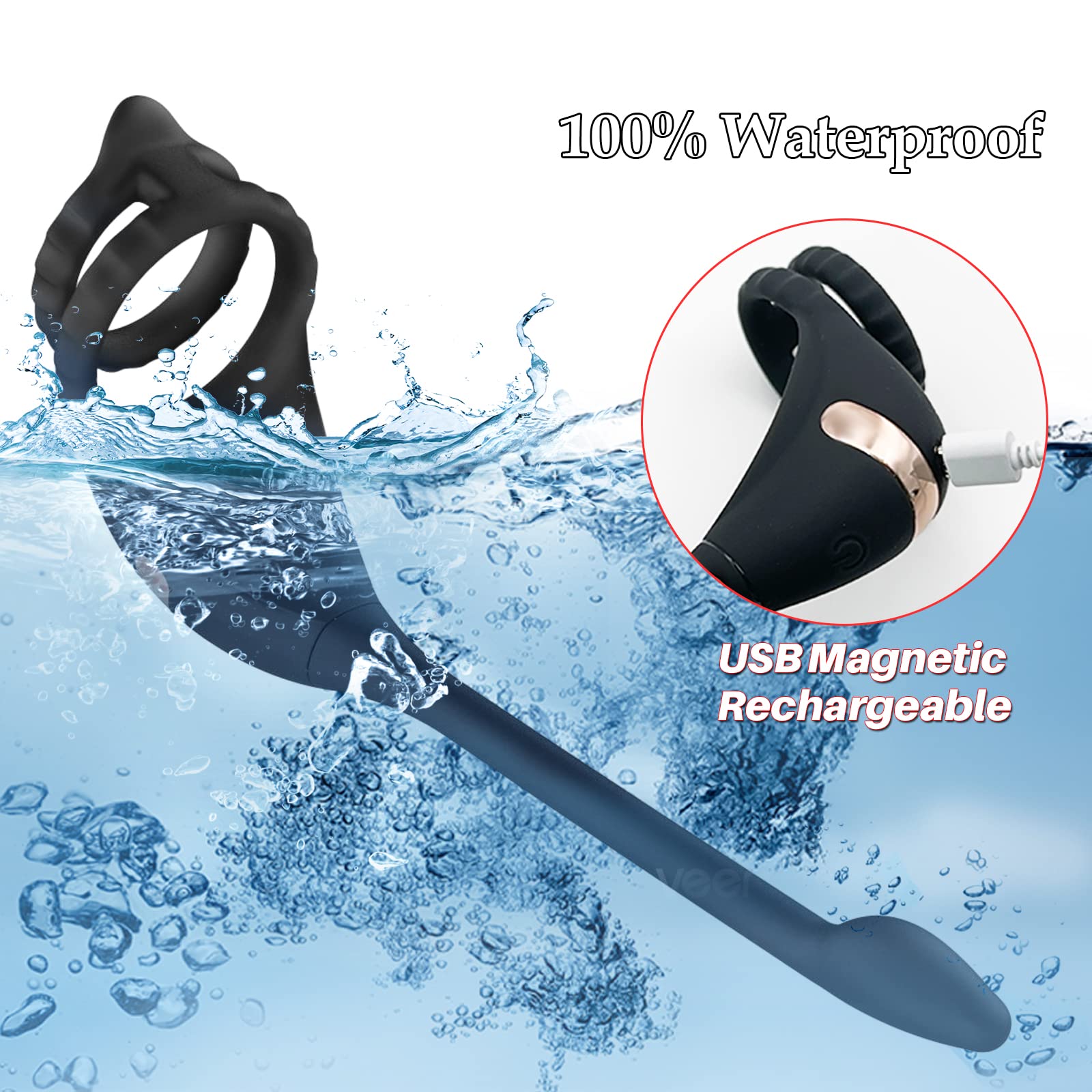 Vibrating Cock Ring Taint Stimulator with Mini Bullet, Remote Control Anal Butt Plug Prostate Massager Penis Ring Male Vibrators for Men Pleasure Sex Toys for Adult Couples