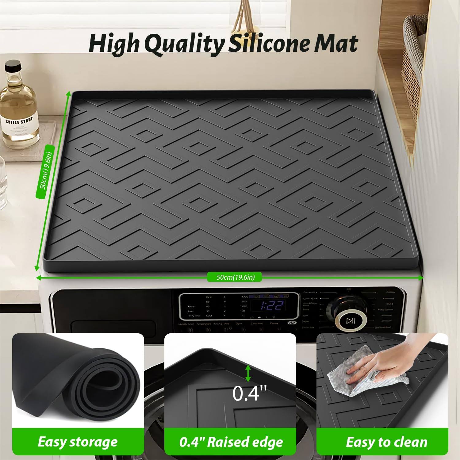 EWX Mini Fridge Silicone Mat 19.7"x19.7"x0.4" - Non-Slip, Spill-Proof, Drip Prevention | Ideal for Refrigerators, Washing Machines, Dryers, Wine Coolers, and Dishwashers