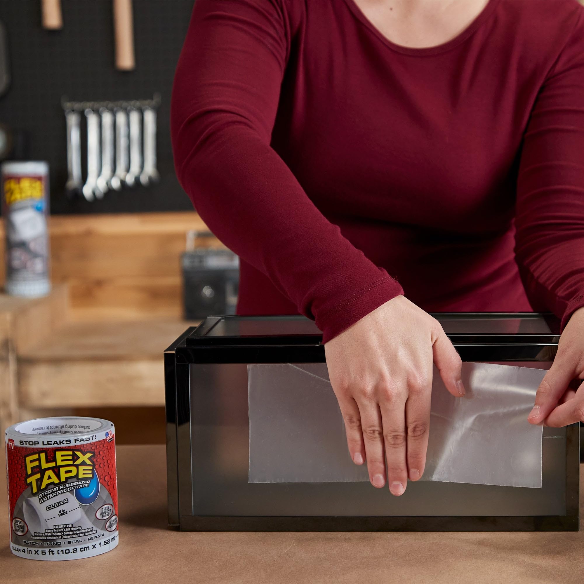 Flex Tape, Original Thick Flexible Rubberized Waterproof Tape - Seal and Patch Leaks, Works Underwater, Indoor Outdoor - Home RV Roof Plumbing and Pool Repairs, Clear, 4 in x 5 ft, Pack of 1
