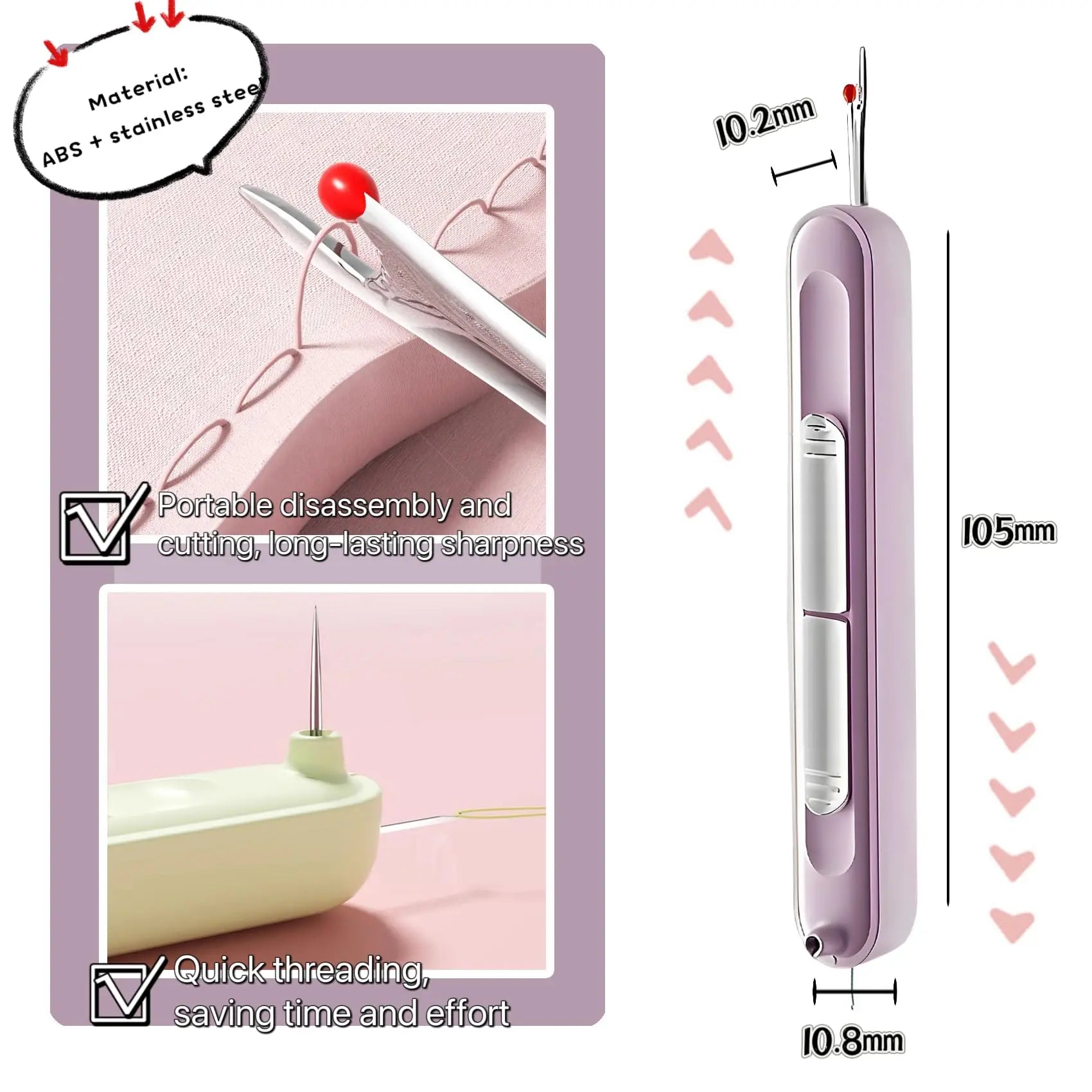 Upgraded 2 in 1 Automatic Needle Threaders Seam Ripper,Quilting Supplies Sewing Kit,Quick Sewing Machine Loop Needle Threaders (1PCS-Purple)