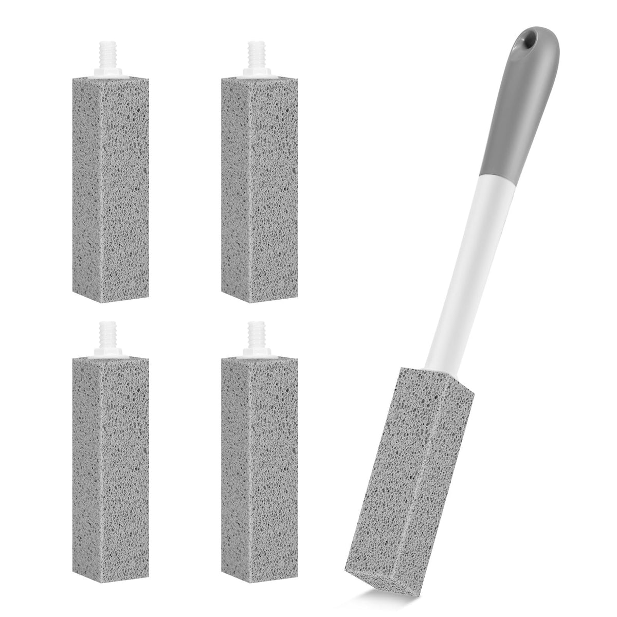 4er-Pack Gnvop Bimsstein für Toiletten mit langem Griff, Bimsstein Toilettenschüsselreiniger, 1 Reinigungsgriff, 4 berührungslose austauschbare Bimssteine zum Reinigen von Toiletten, Badewannen, Grills, Schwimmbecken, Spülbecken