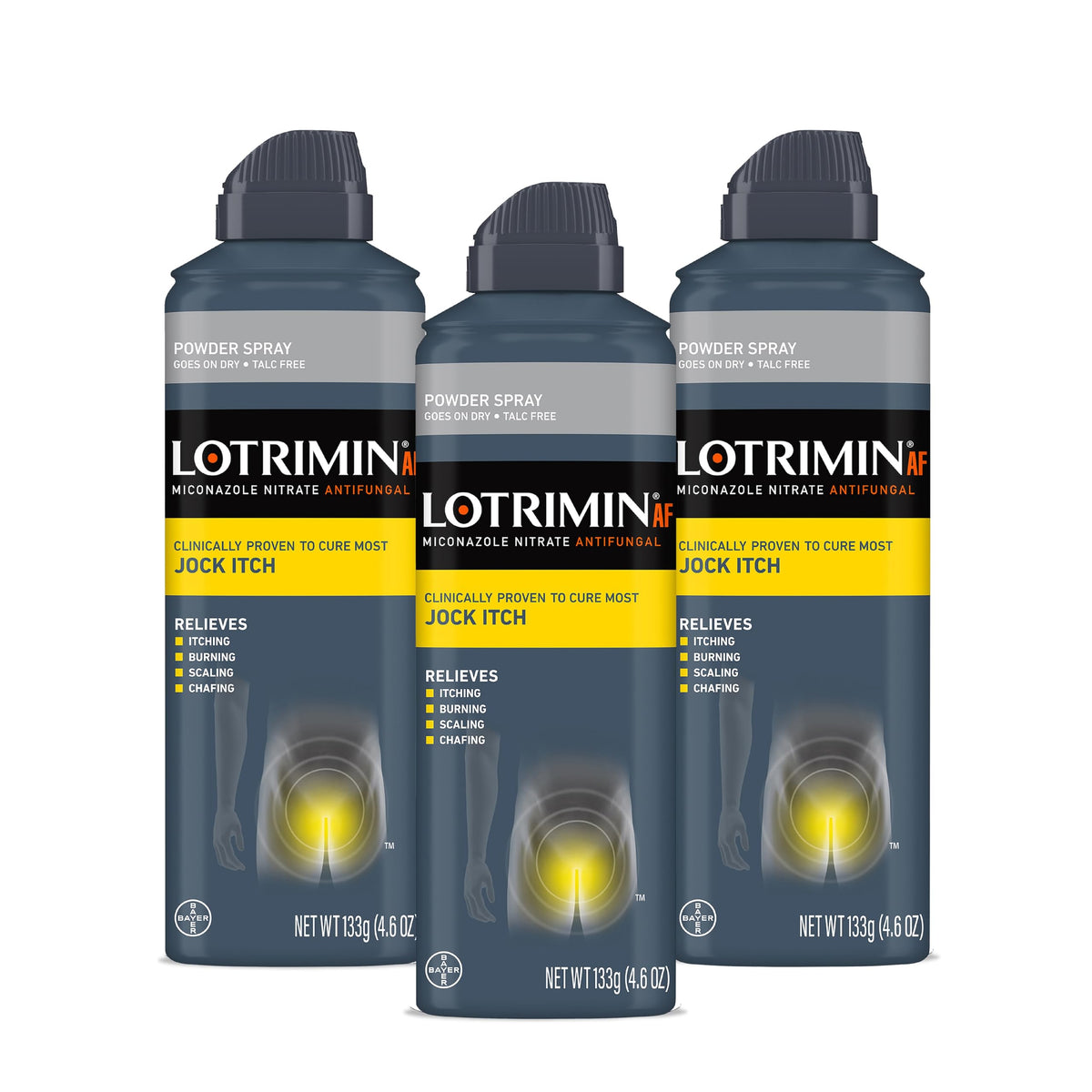 Lotrimin AF Jock Itch Powder Spray, Miconazole Nitrate 2% - Treatment of Most Itch, 4.6 Ounces (133 Grams) Spray Can (Pack 3)