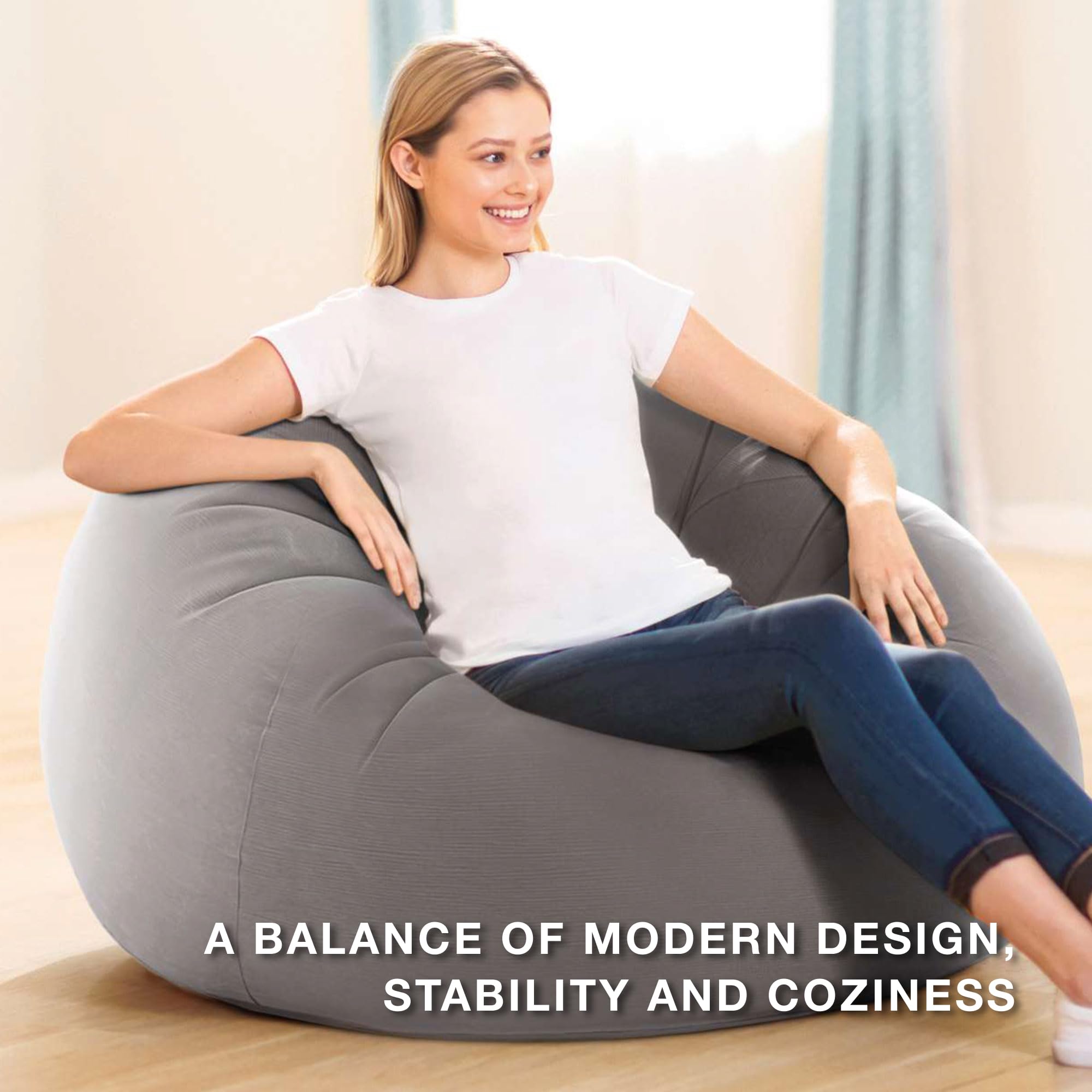 INTEX 68579EP Beanless Bag Inflatable Lounge Chair: Corduroy Textured Flocking – Durable Vinyl – Folds Compactly – 220lb Weight Capacity – 45" x 45" x 28"