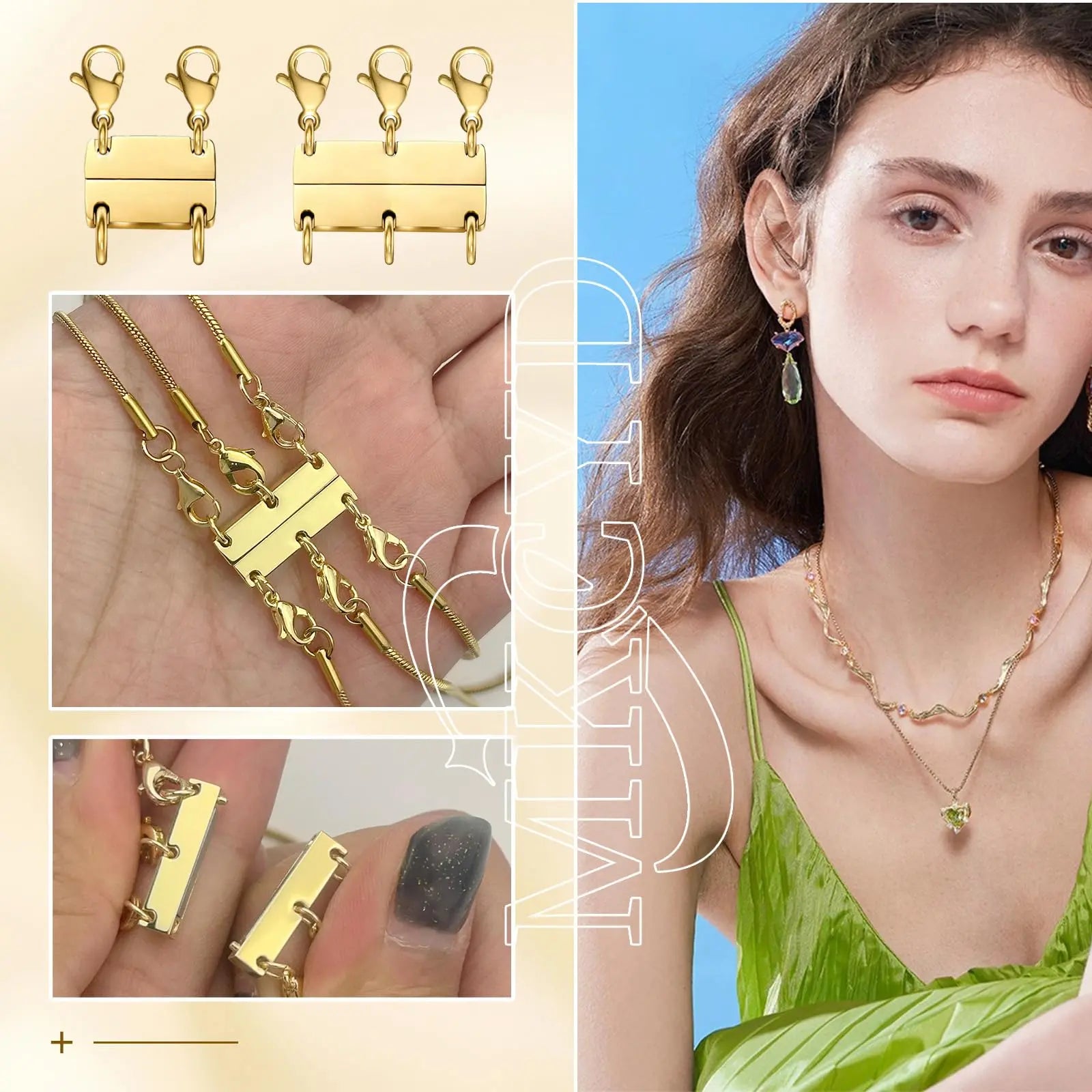 MKCYD Multi Necklace Layering Clasps Strong Magnetic Clasp, Gold Necklace Separator for Layering, Multiple Jewelry Closures for Layered Look