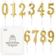 Beanlieve 10-Pieces Numeral Birthday Candles - Cake Numeric Candles Number 0 1 2 3 4 5 6 7 8 9,Used for Cake Decoration on Birthday Parties and Wedding Anniversary Celebrations(Champagne Gold)