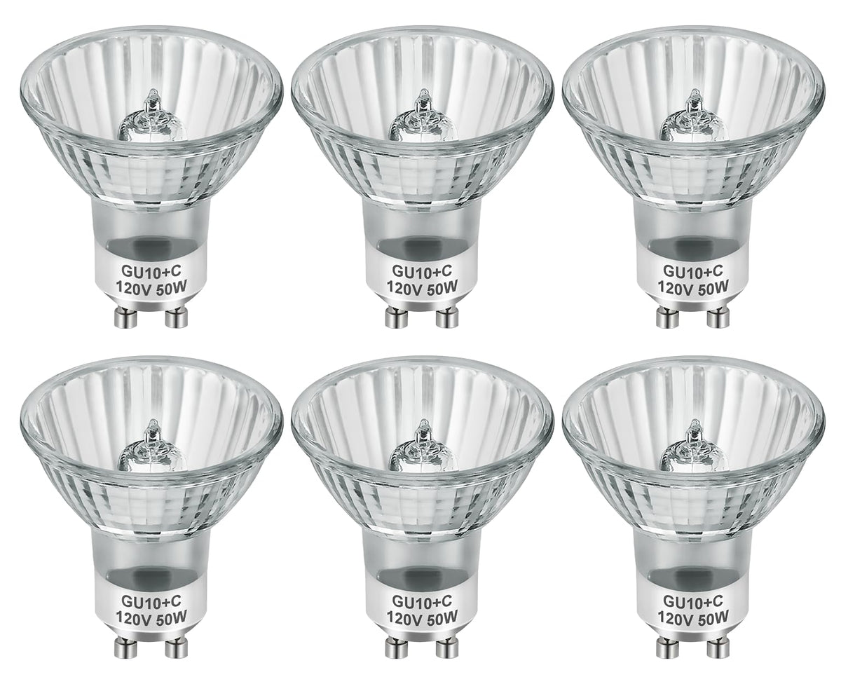 SerBion GU10 120V 50W Halogenlampen für Schienen- und Dunstabzugshauben, GU10+C Kerzenwärmerlampe mit Dimmfunktion, 2700K Warmweiß, 6000+ Stunden lange Lebensdauer, 6er-Pack