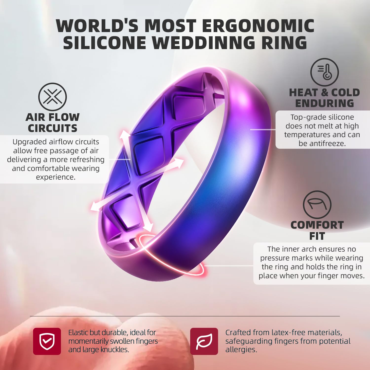 Egnaro Women's Silicone Anniversary Rings, 5.5mm Wide 2mm Thick Rubber Bands Flexible For Workout