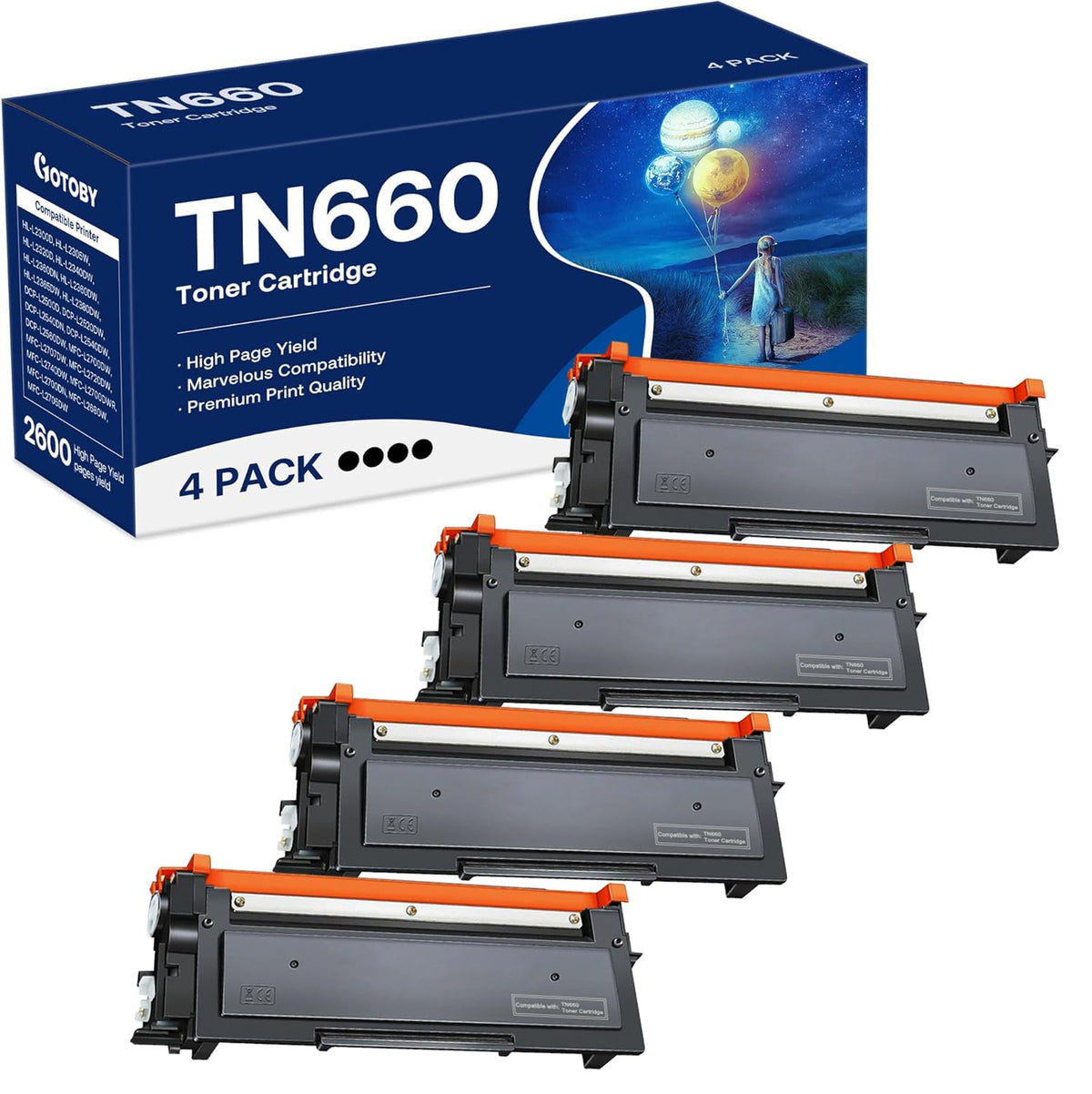 TN660 Tonerkassette Ersatz kompatibel für Brother TN 660 TN-660 TN630 Hohe Reichweite zur Verwendung mit HL-L2380DW HL-L2320D HL-L2340DW DCP-L2540DW MFC-L2700DW MFC-L2720DW Drucker (Schwarz, 4er-Pack)