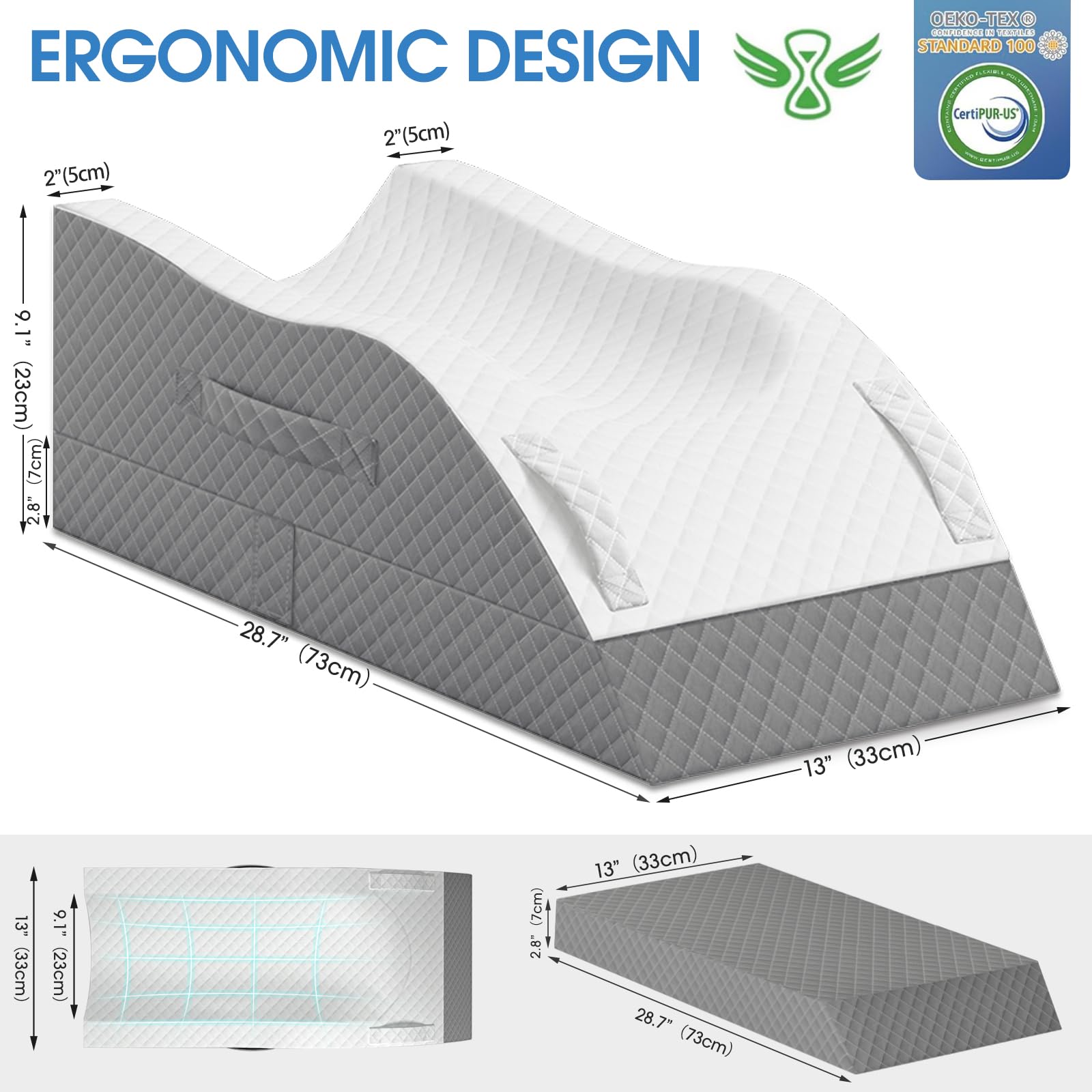 TranquilRelax Elevation Pillows for Leg After Surgery, Memory Foam Adjustable Leg Wedge Pillow for Injury or Rest, Ankle Pillow for Sleeping Blood Circulation Grey