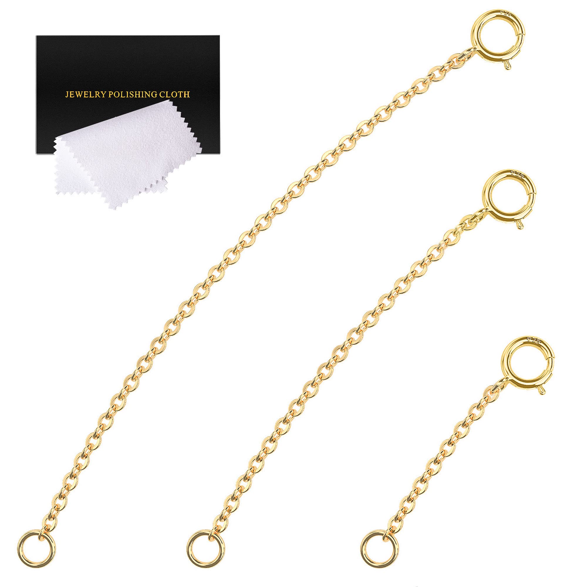 VANBARIS Gold Necklace Extender 14K، وصلات قلادات ذهبية من الفضة الإسترليني عيار 925، سلسلة تمديد مجوهرات للسوار والخلخال للقلائد، طقم من 3 قطع (1، 2، 3 بوصات)