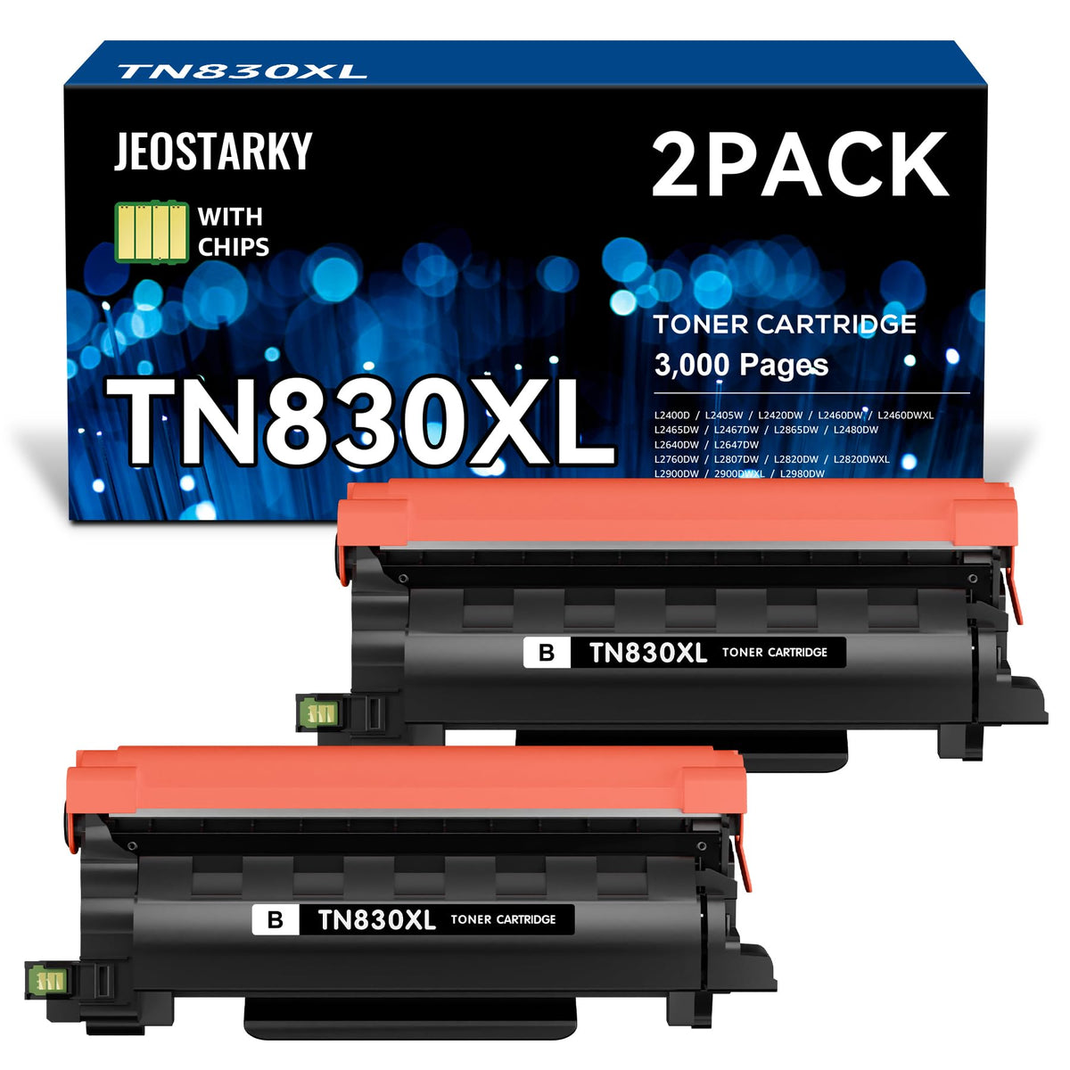 Jeostarky Kompatibler TN830XL Tonererstz für Brother TN830XL TN830 XL Toner, verwendbar mit HL-L2460DW HL-L2405W HL-L2400D HL-L2480DW MFC-L2820DW MFC-L2760DW DCP-L2640DW MFC-L2900DW (Schwarz, 2er-Pack)