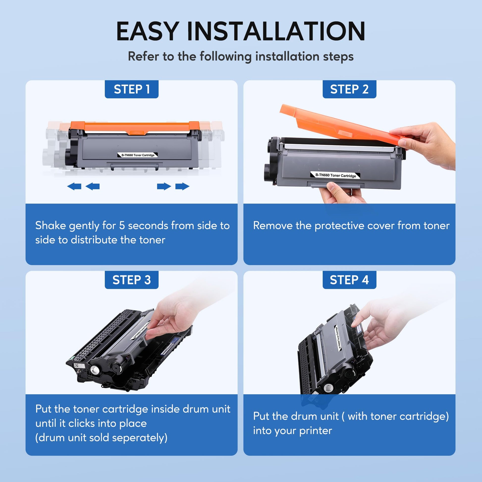 TN 660 Toner Cartridge Replacement for Brother TN 660 TN630 Work with HL-L2300D HL-L2305W HL-L2360DW MFC-L2740DW MFC-L2700DWR DCP-L2540DN Printer